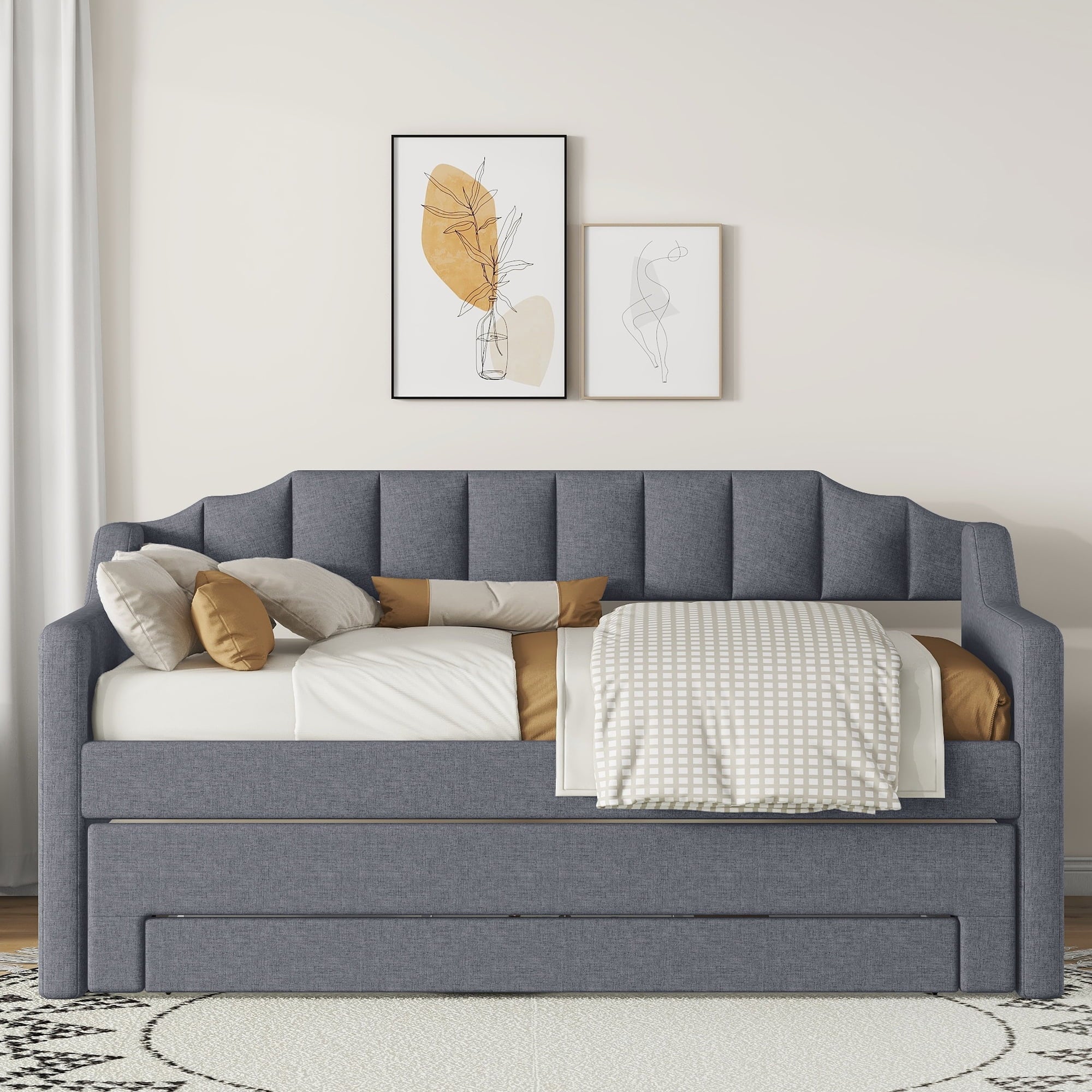 Bellemave Upholstered Daybed with Trundle and 3 Drawers, Twin Size Daybed Frame with Storage, Sofa Bed for Bedroom, Living Room, Guest Room (Gray)