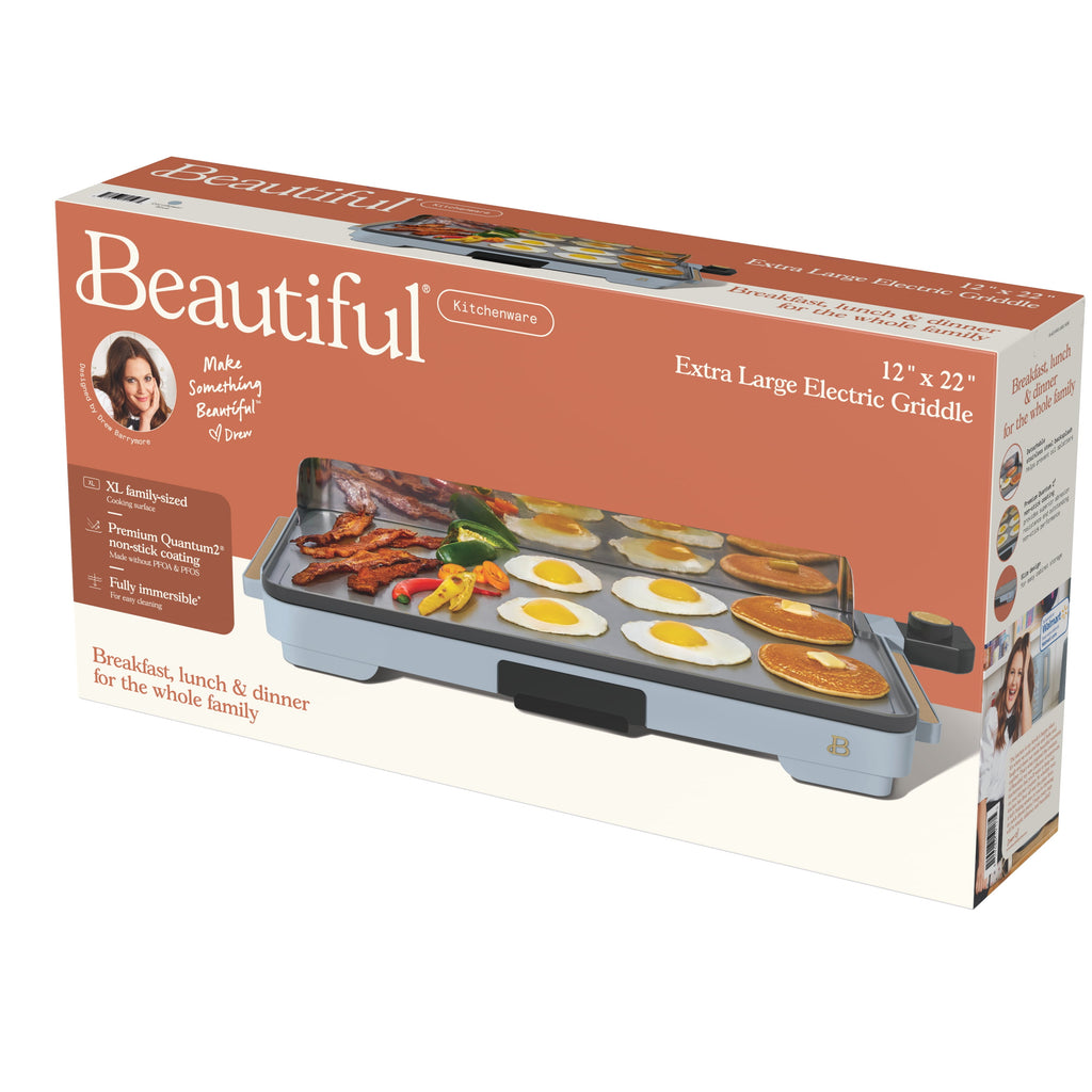 Beautiful XL Electric Griddle 12" x 22"- Non-Stick, White Icing by Drew Barrymore