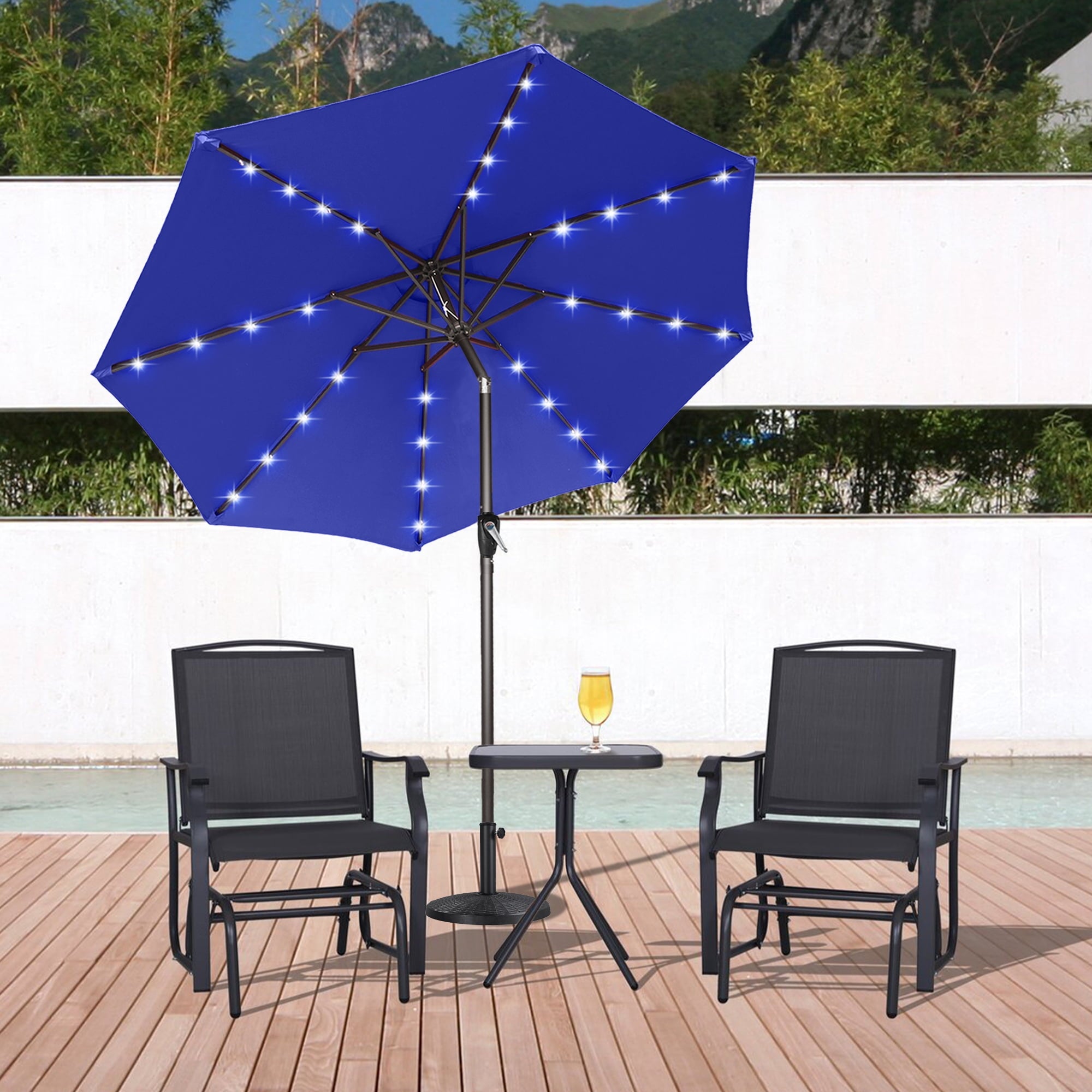ABCCANOPY 7.5ft Patio Solar Umbrella LED Outdoor Umbrella with Tilt and Crank, Turquoise