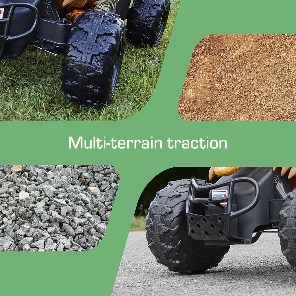 12V Power Wheels Jurassic World Dino Racer Battery-Powered Ride-On ATV Dinosaur Toy, Orange