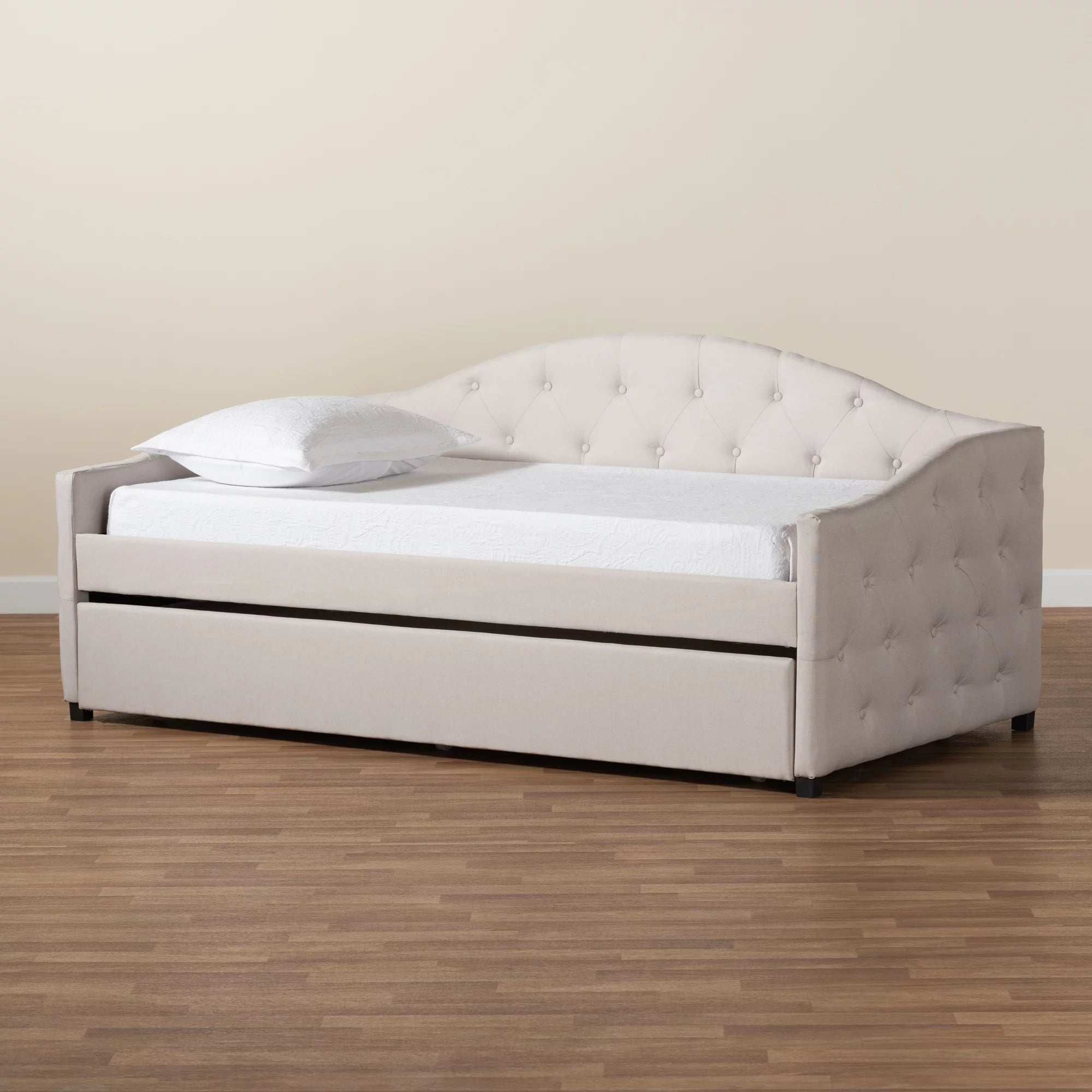 Baxton Studio Becker Transitional Upholstered with Trundle Daybed, Twin, Beige/Black