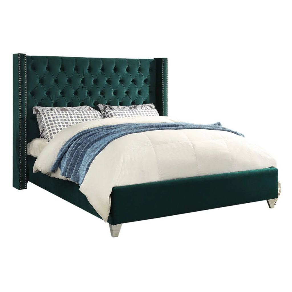 Aiden Green Velvet Queen Bed-Color:Green Velvet,Style:Contemporary