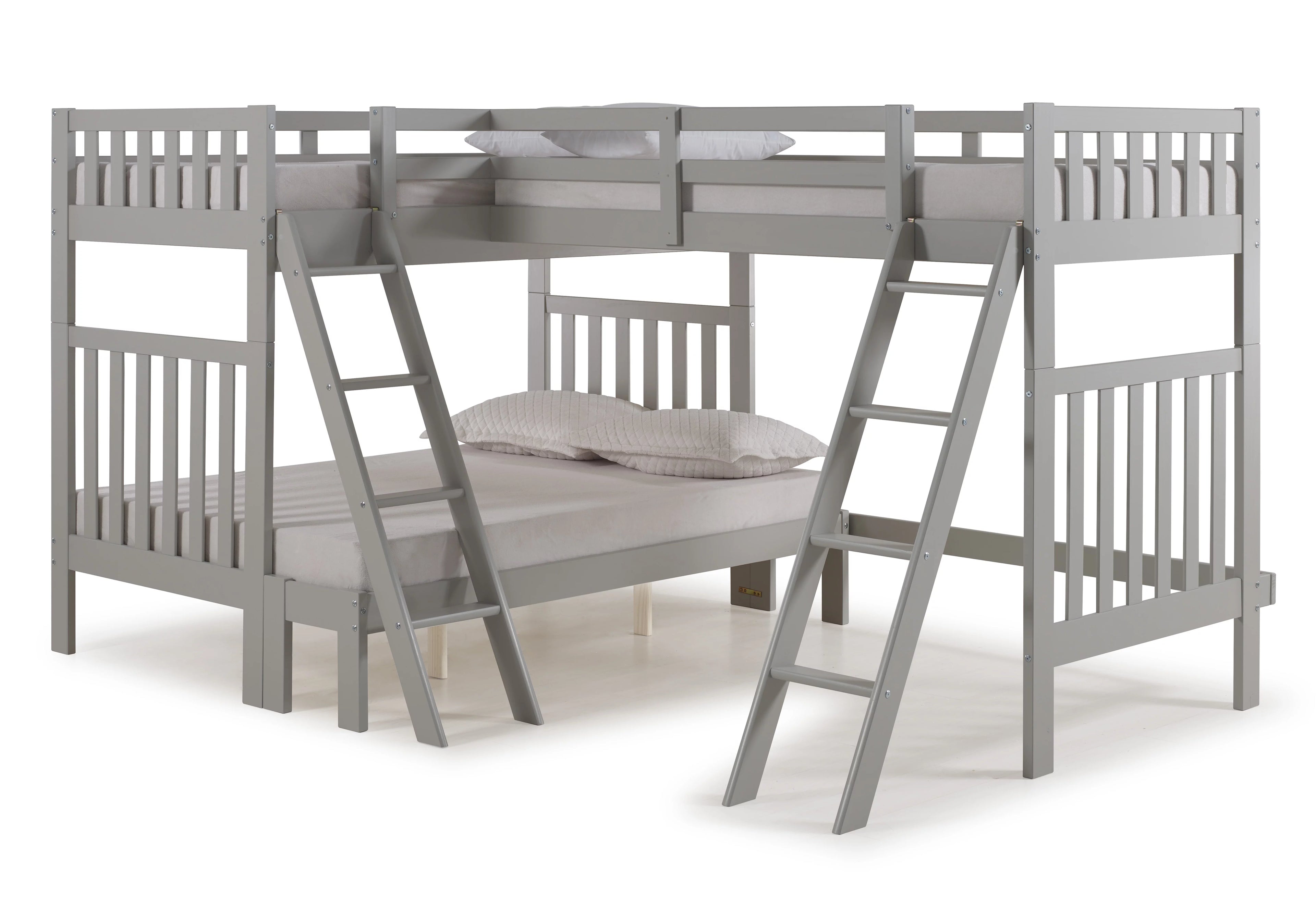 Alaterre Aurora Twin Over Full Wood Bunk Bed with Tri-Bunk Extension - Dove Gray