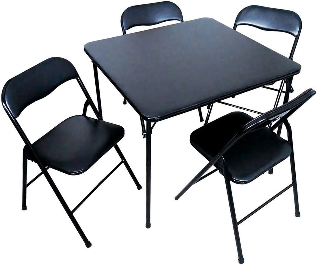 34 Inch Square Folding Card Table and 4 Folding Chair Furniture Set for Indoor and Outdoor Events, Black