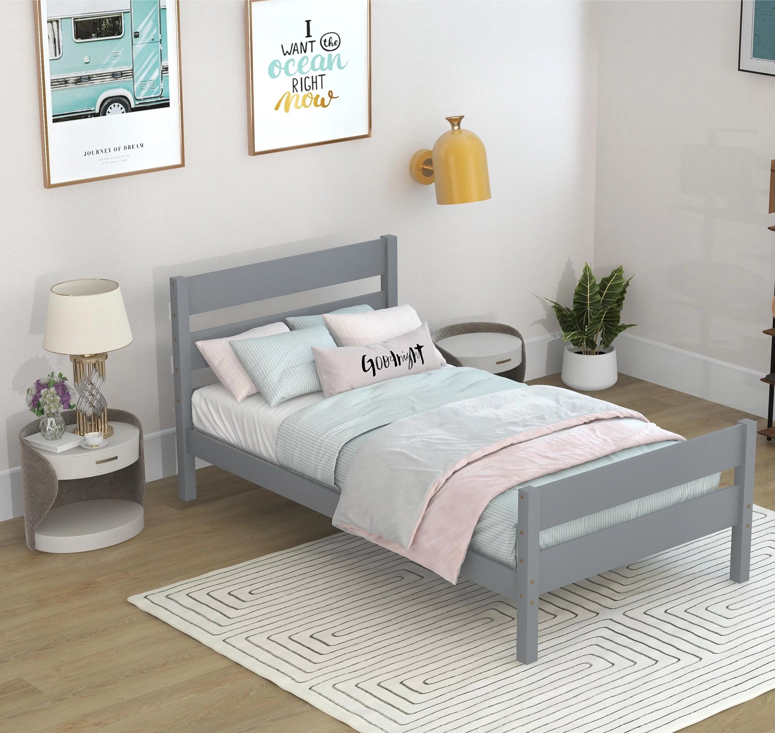 Bellemave Twin Size Pine-Wood Bed Frame With Classic Headboard and Footboard,No Box Spring Needed,Gray