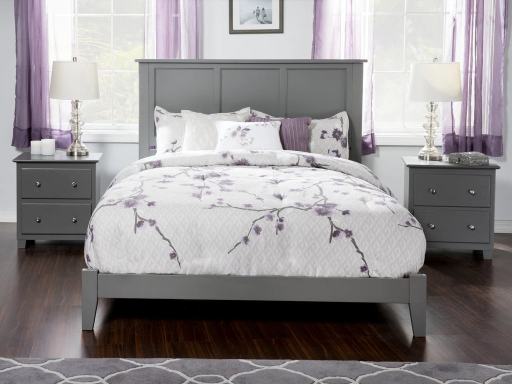 AFI Madison King Solid Wood Traditional Bed with Panel Headboard in Grey