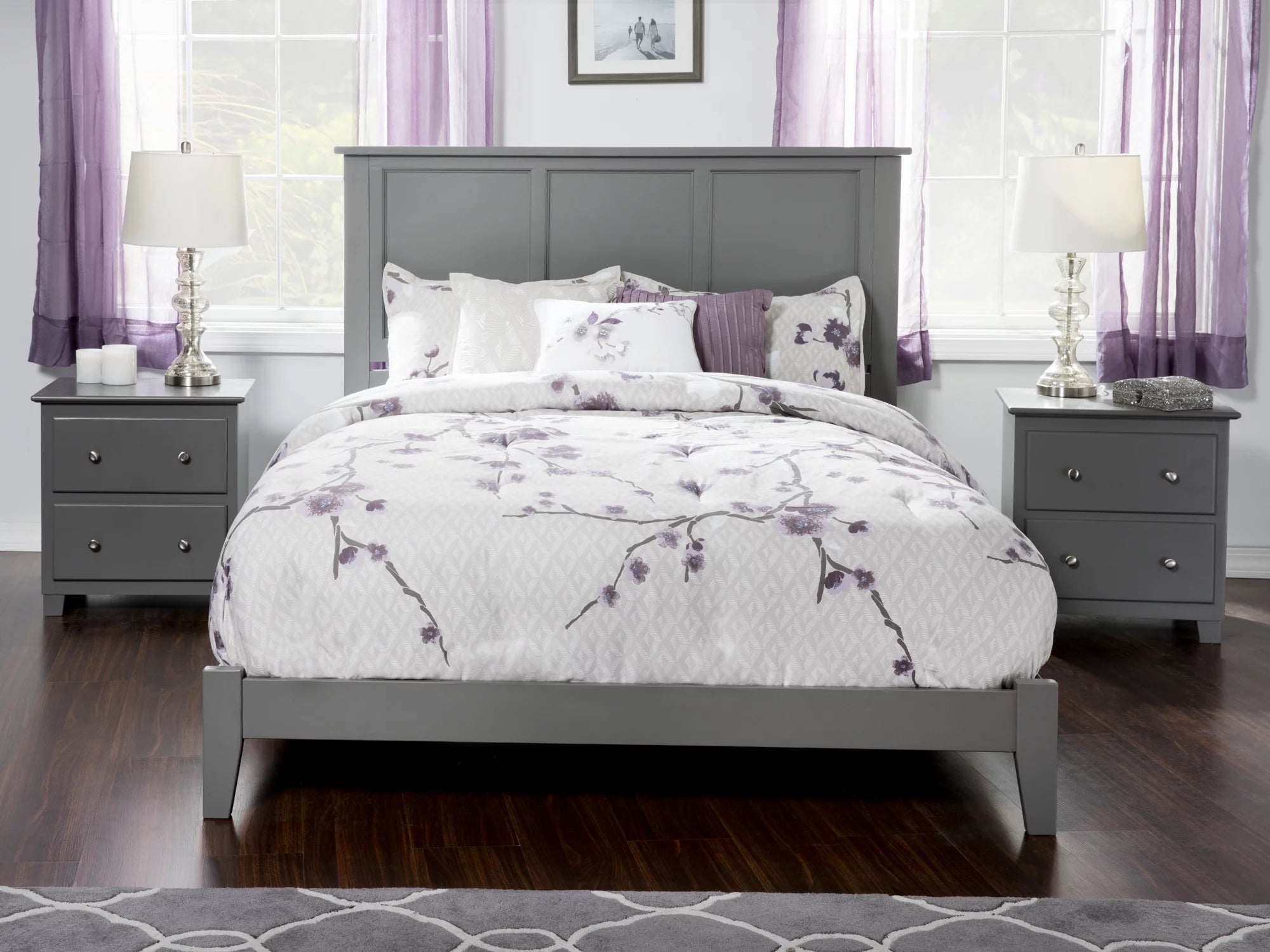 AFI Madison King Solid Wood Traditional Bed with Panel Headboard in Grey