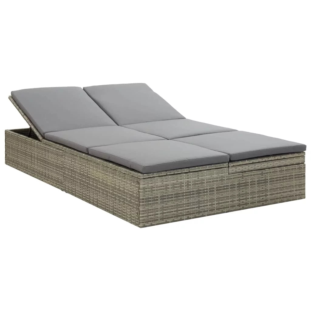 Andoer Convertible Sun Bed with Cushion Poly Rattan Gray
