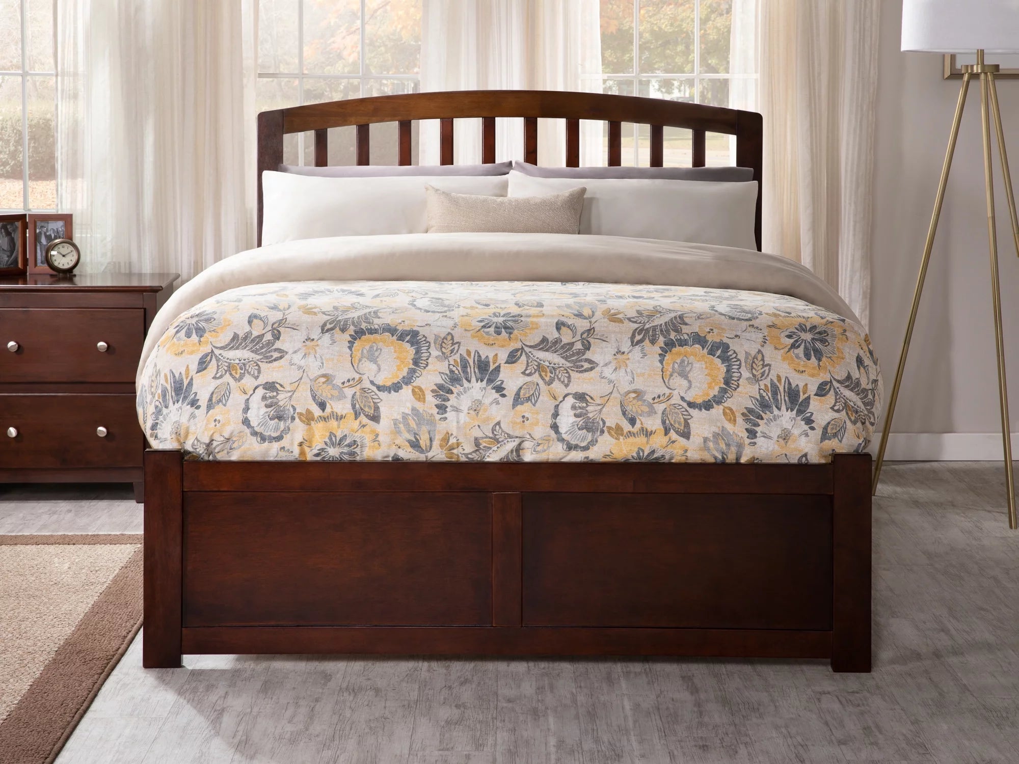 AFI Richmond King Solid Wood Platform Bed with Footboard and Twin XL Trundle in Walnut