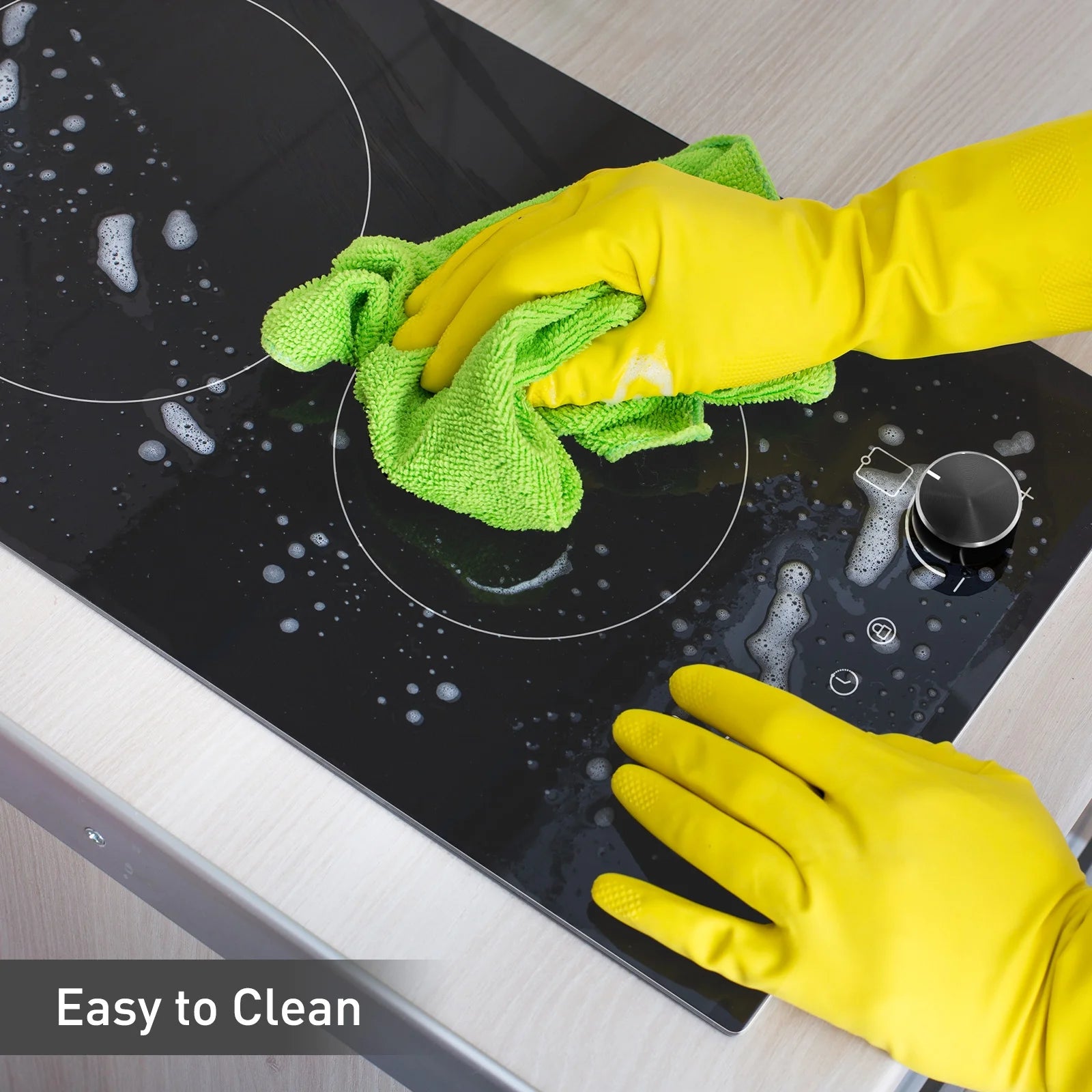 12 Inch Electric Ceramic Cooktop with Knob Control, Built-in 2400W Dual Cooker Electric Stove Tops, 2 Burners Range Top 220V, Child Safety Lock & Timer, Sensor Touch Control, 9 Power Levels