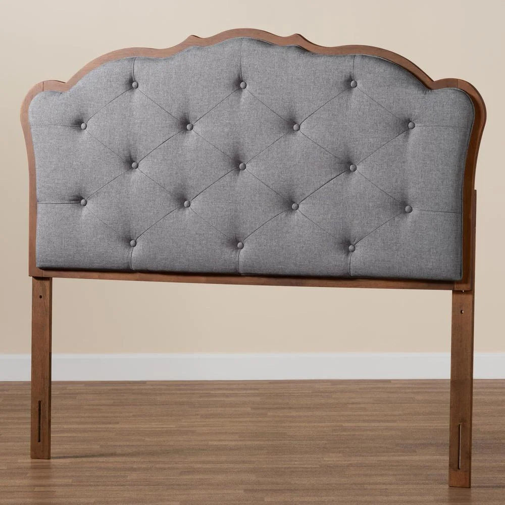 Baxton Studio Leandra Gray Fabric and Walnut Brown Wood King Size Headboard
