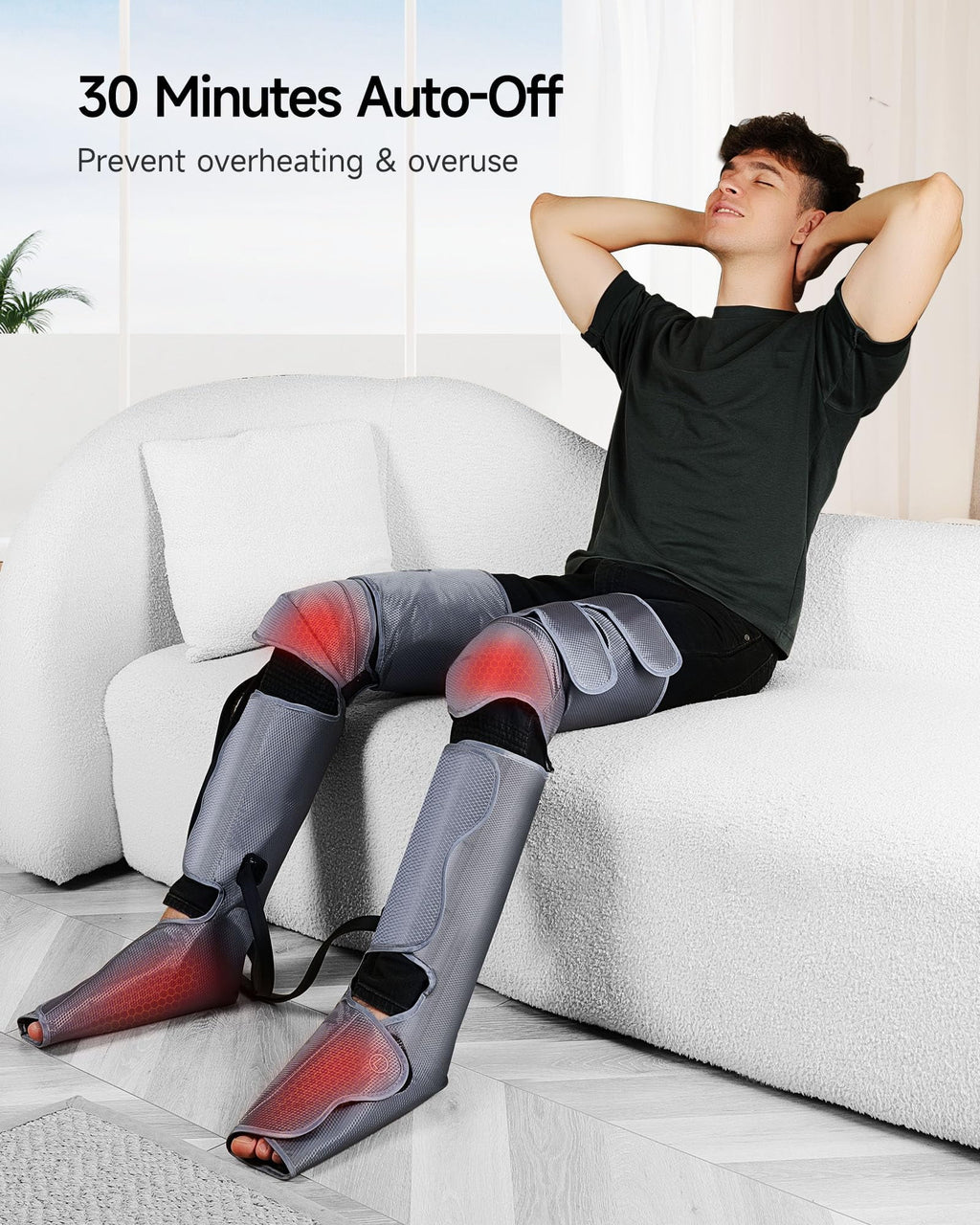 ALLJOY Leg Massager, Leg Massager for Circulation and Pain Relief,2 Heat Levels Foot/Knee Massager,6 Modes with Memory Function Controller, Full Leg Massager, Gray