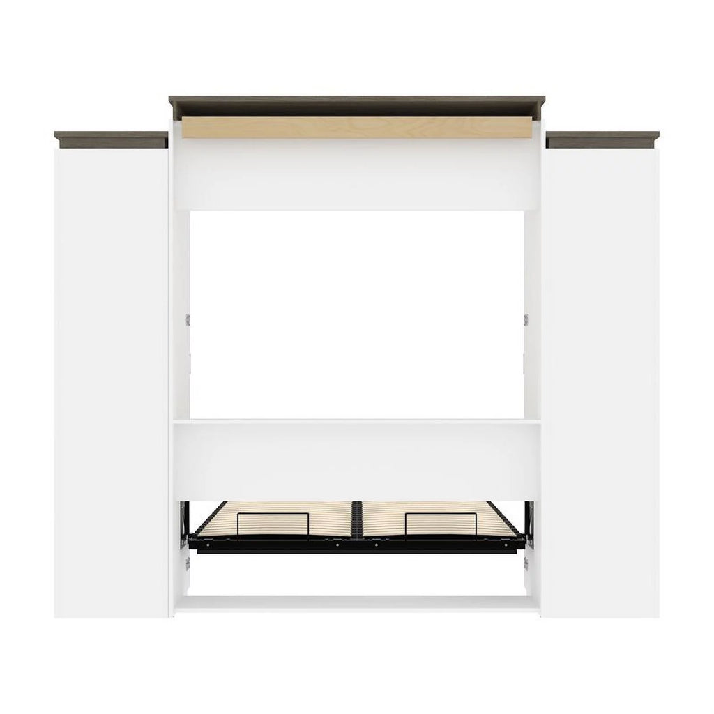 Atlin Designs 104" Modern Wood Queen Murphy Bed with 2 Storage Cabinets in White