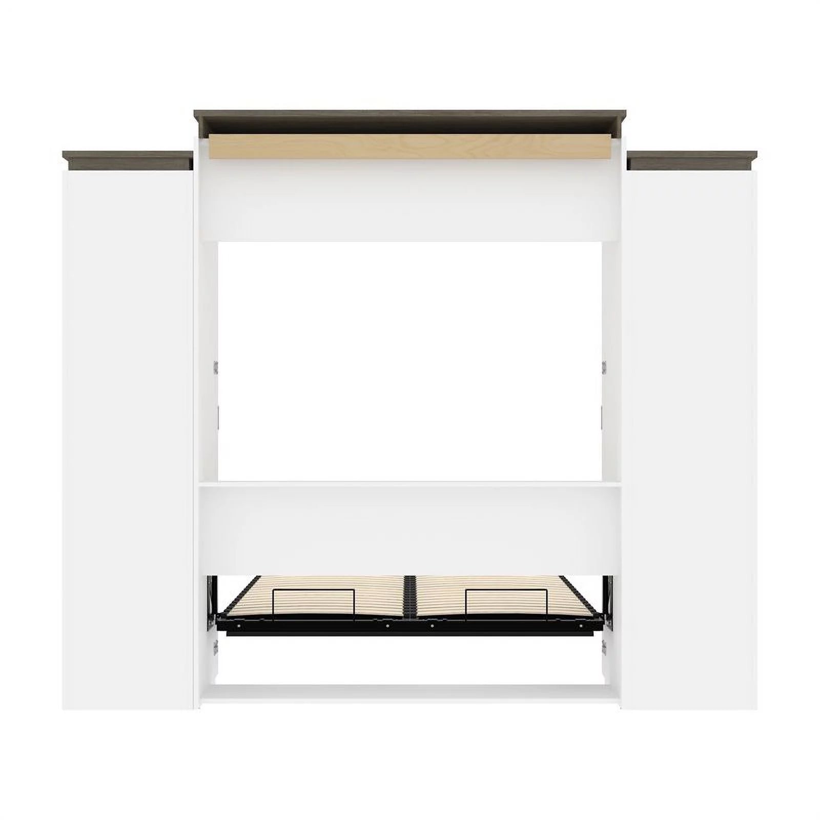 Atlin Designs 104" Modern Wood Queen Murphy Bed with 2 Storage Cabinets in White