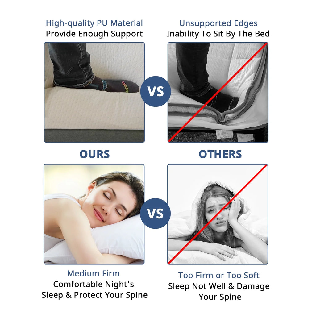 2 in 1 Queen Mattress, 6 inch Memory Foam Mattress, Bed Mattress with Cover, Pressure Relieving Mattress Topper, White