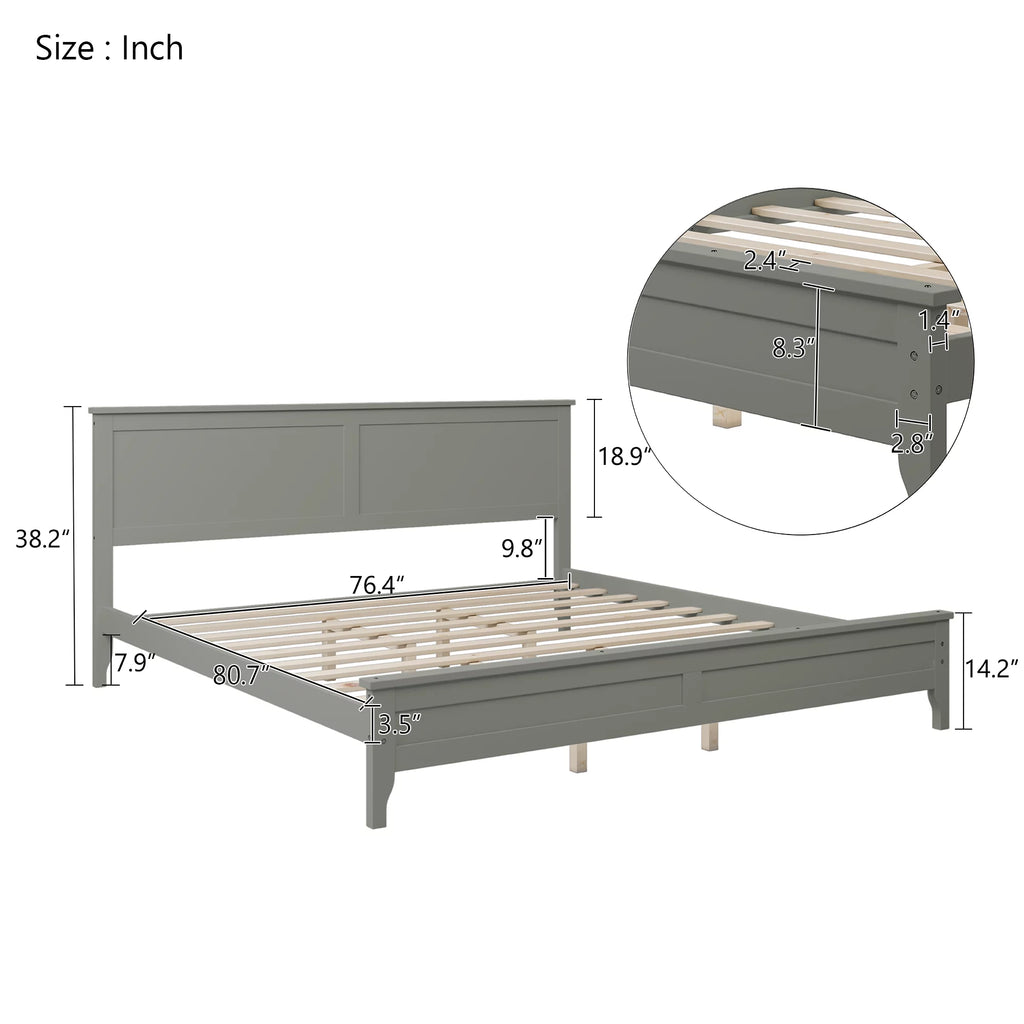 Bellemave King Size Bed Frame with Headboard, Modern Platform Bed King, No Box Spring Needed (Gray)