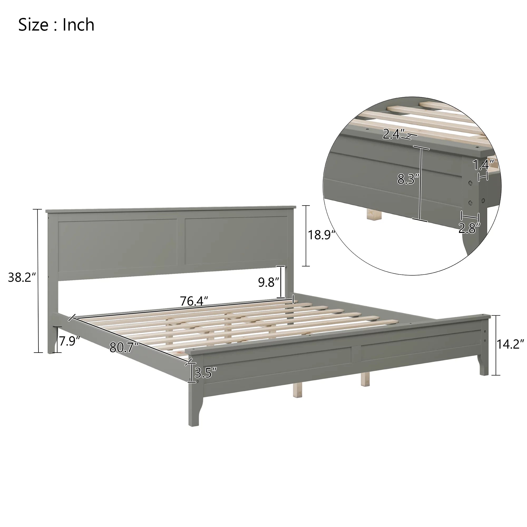 Bellemave King Size Bed Frame with Headboard, Modern Platform Bed King, No Box Spring Needed (Gray)