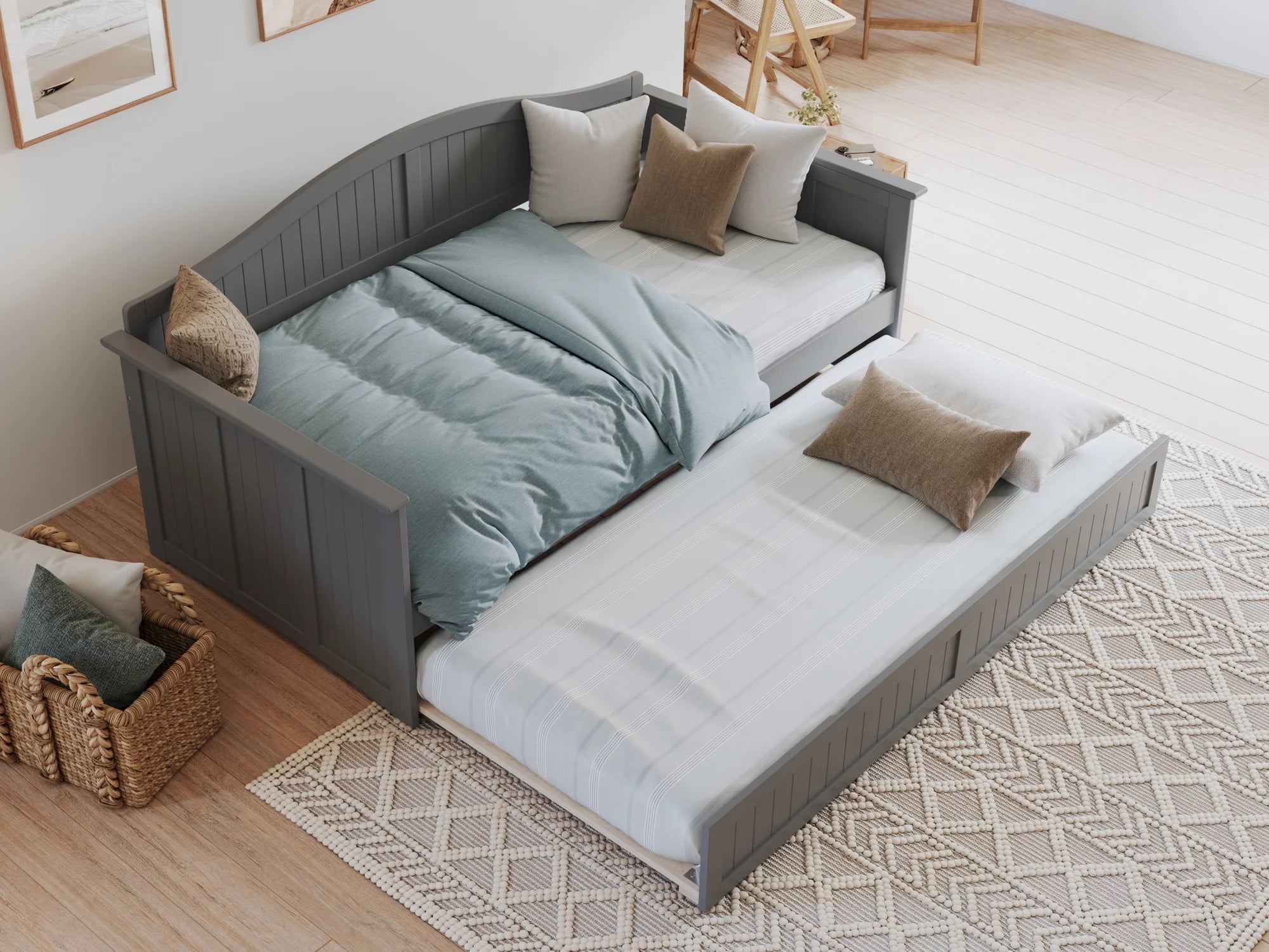 AFI Nantucket Wood Twin Size Daybed Frame with Twin Trundle Grey