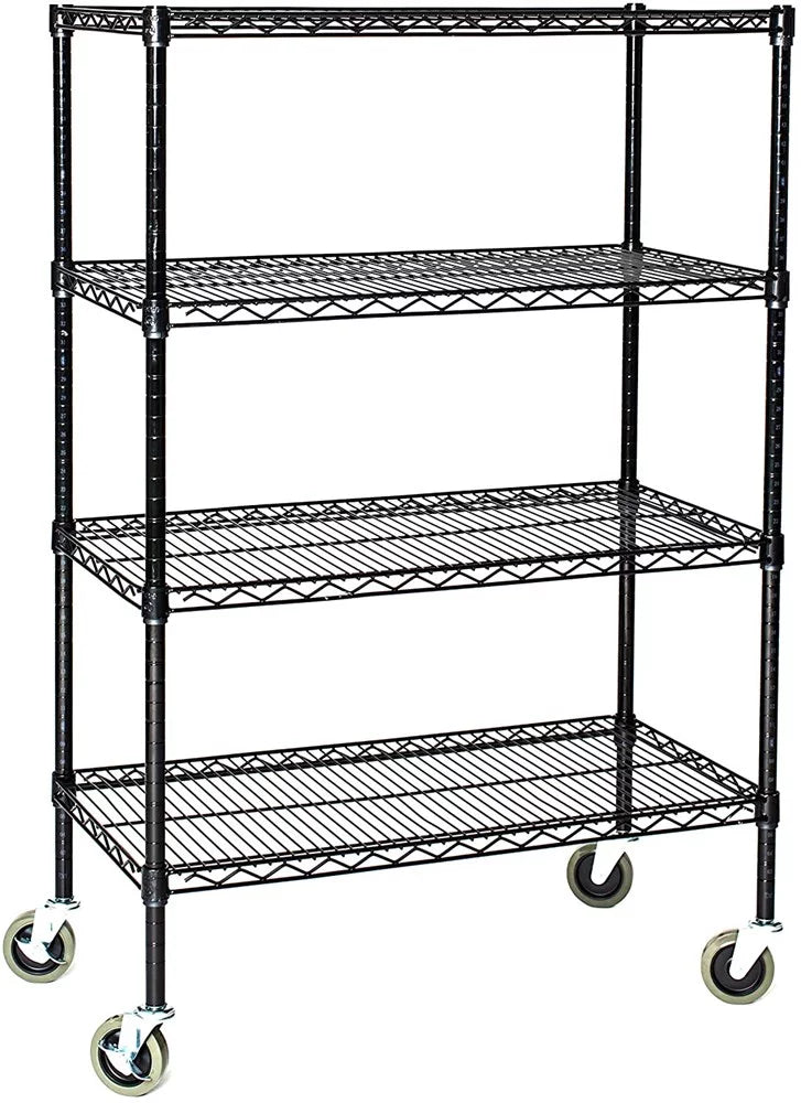 18" Deep x 72" Wide x 92" High 4 Tier Black Wire Shelf Truck with 800 lb Capacity