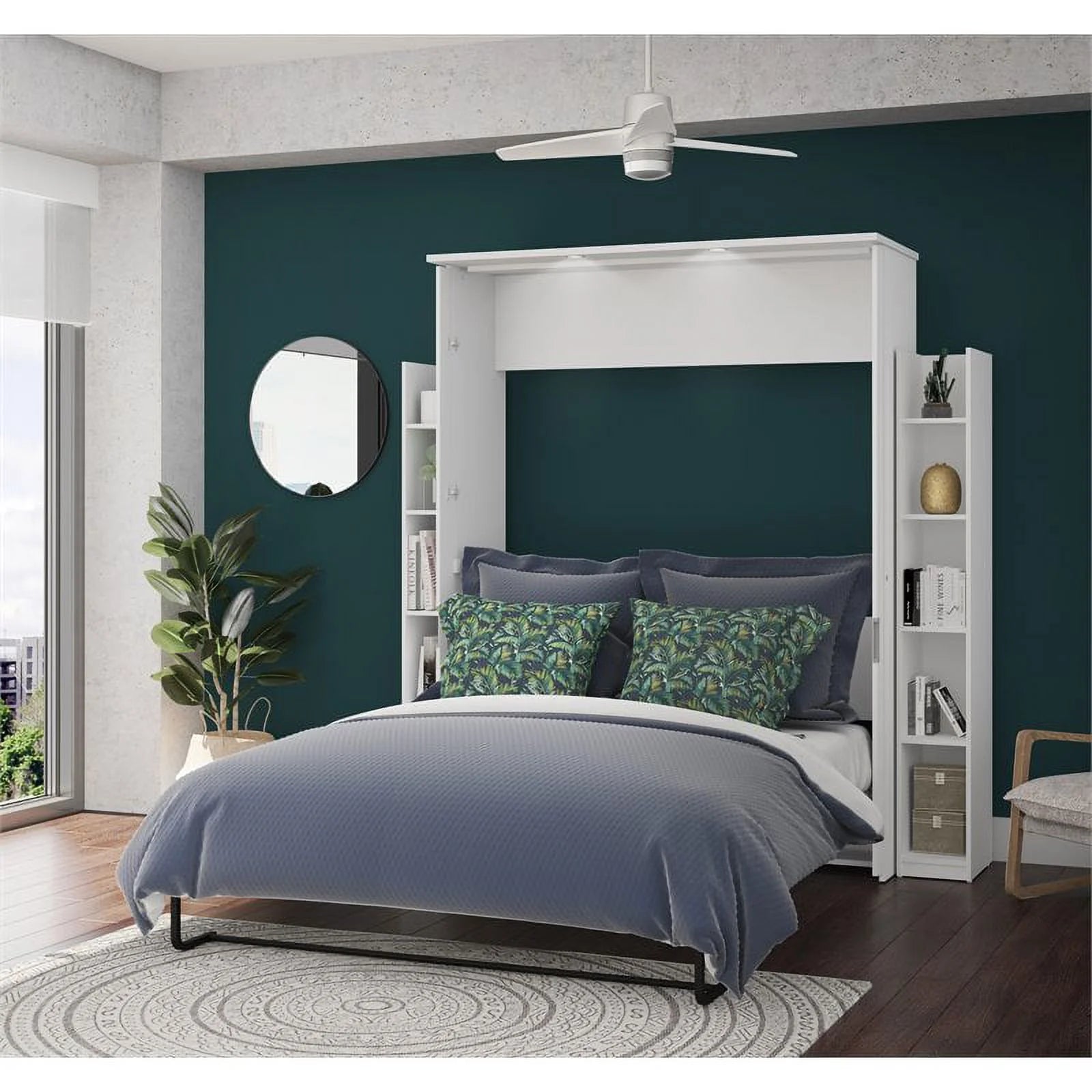 Atlin Designs 86" Modern Wood Queen Murphy Bed and 2 Storage Units in White