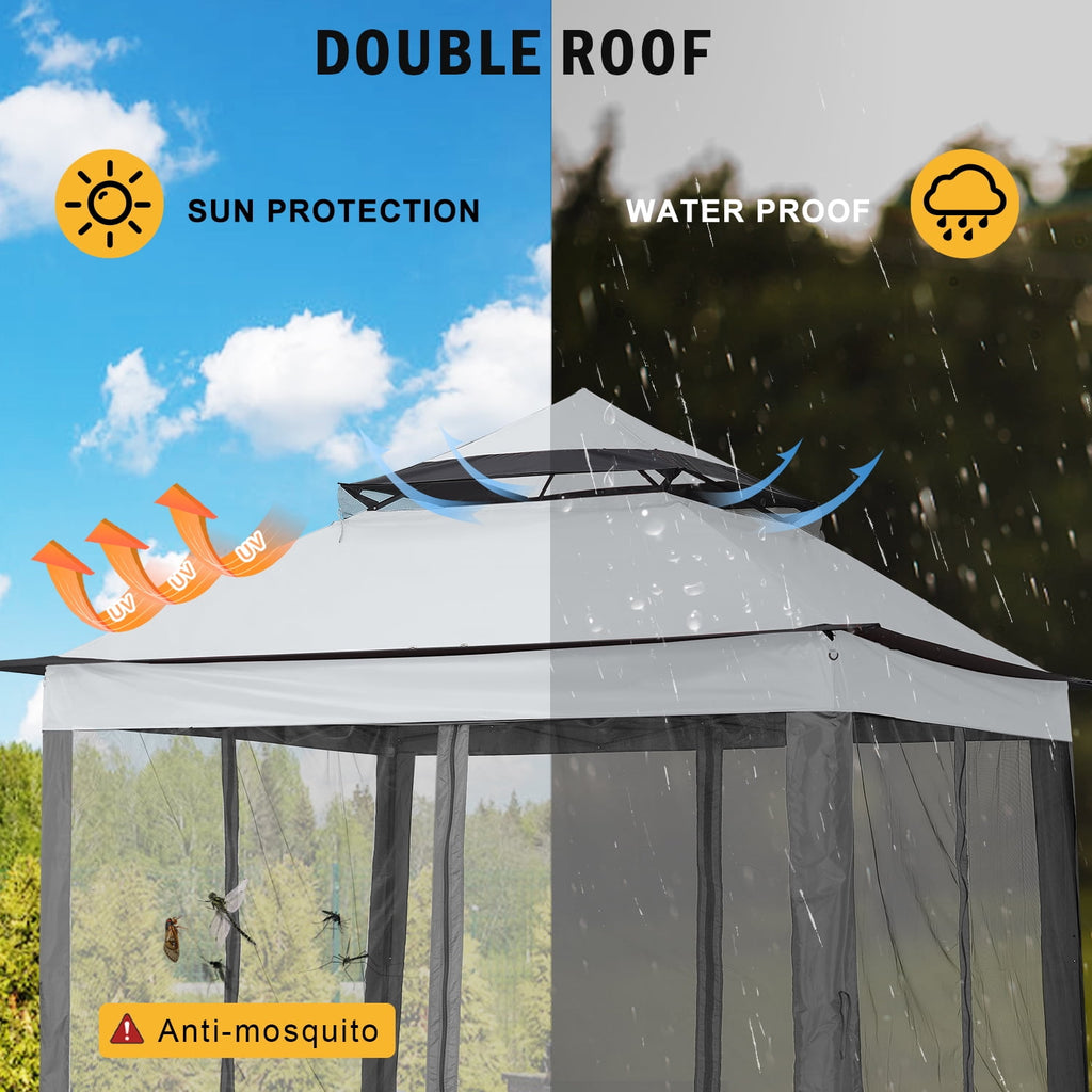 ABCCANOPY 13'x13' Gazebo Tent Outdoor Pop up Gazebo Canopy Shelter with Mosquito Netting, Brown