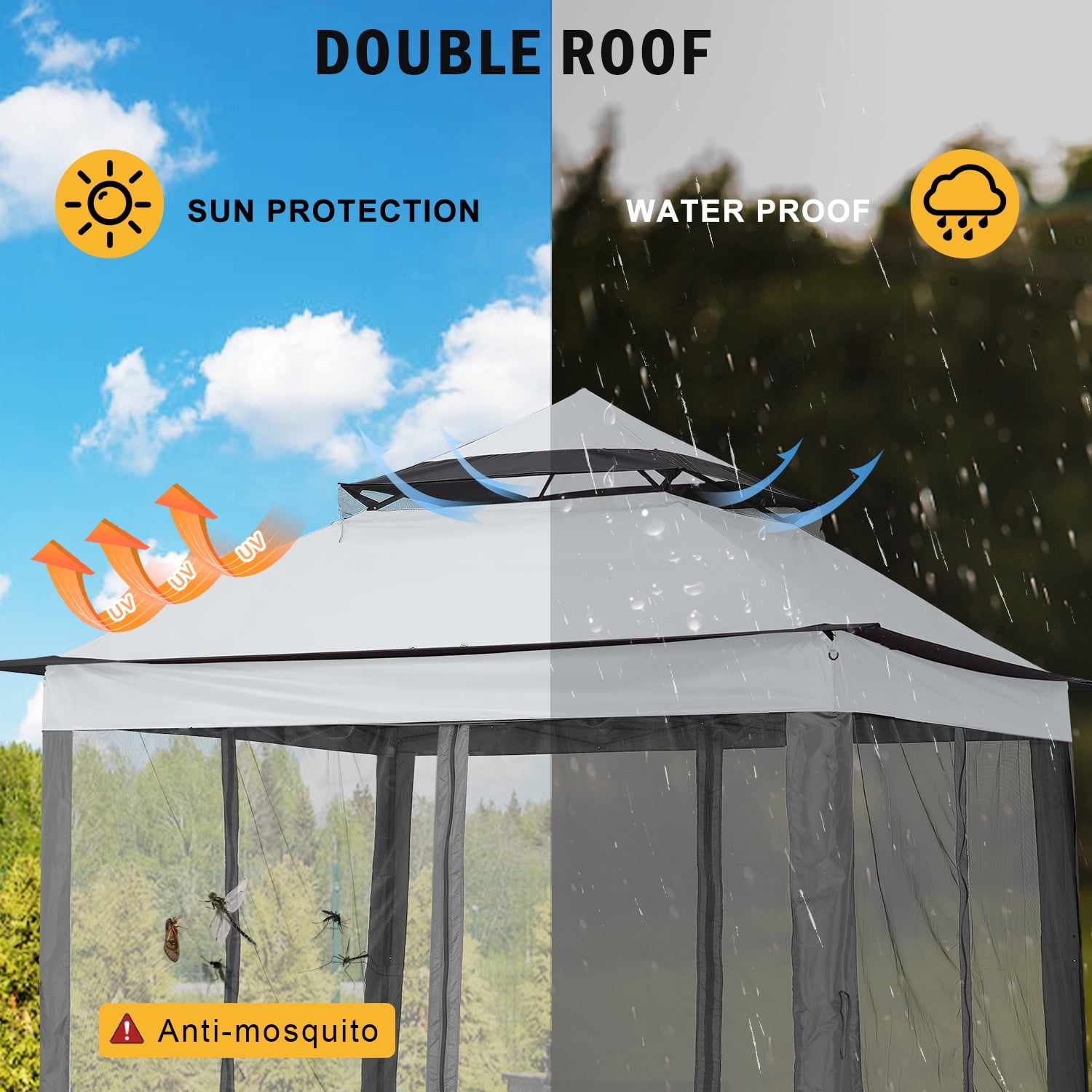 ABCCANOPY 13'x13' Gazebo Tent Outdoor Pop up Gazebo Canopy Shelter with Mosquito Netting, Brown