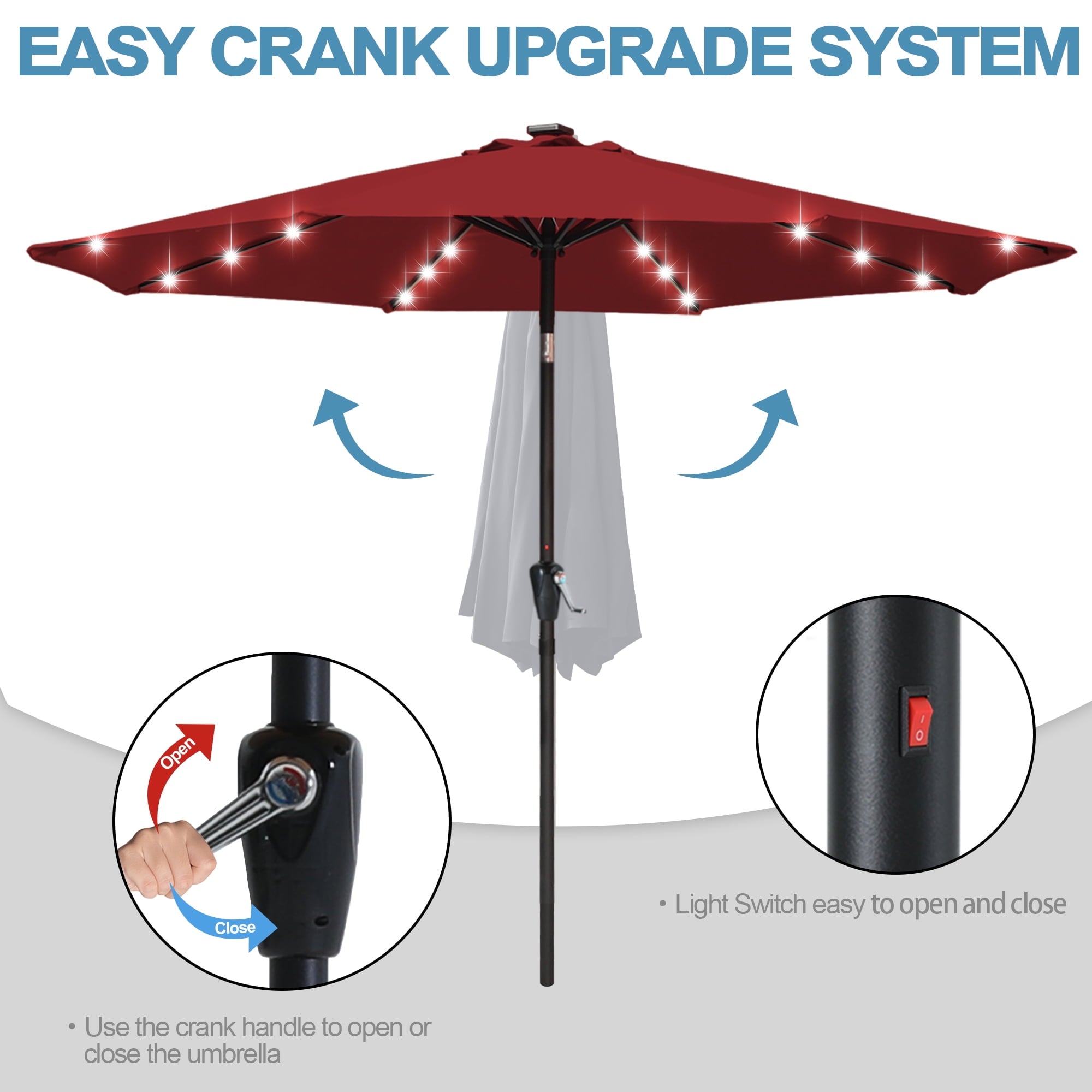 ABCCANOPY 7.5ft Patio Solar Umbrella LED Outdoor Umbrella with Tilt and Crank, Turquoise