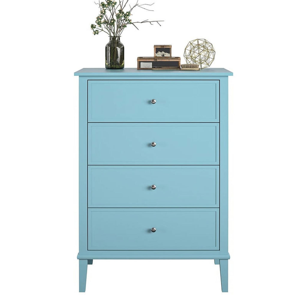 Ameriwood Home Lennon Tall 5 Drawer Dresser, Medium Brown and Faux Rattan