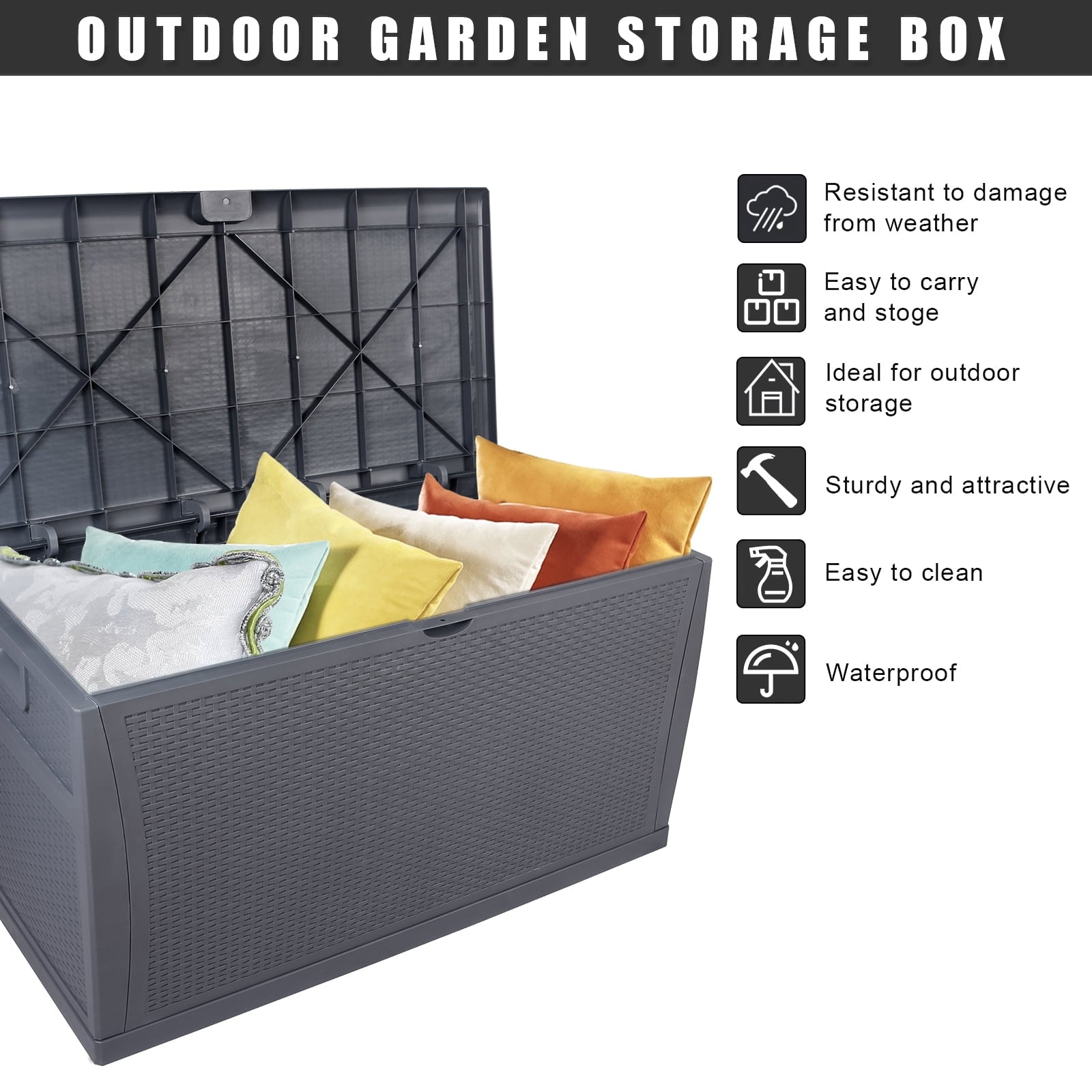 120 Gallon Deck Box, Large Patio Resin Waterproof Storage Box Outdoor Bin Container for Patio Cushions, Outdoor Furniture, Garden Tools and Pool Toys