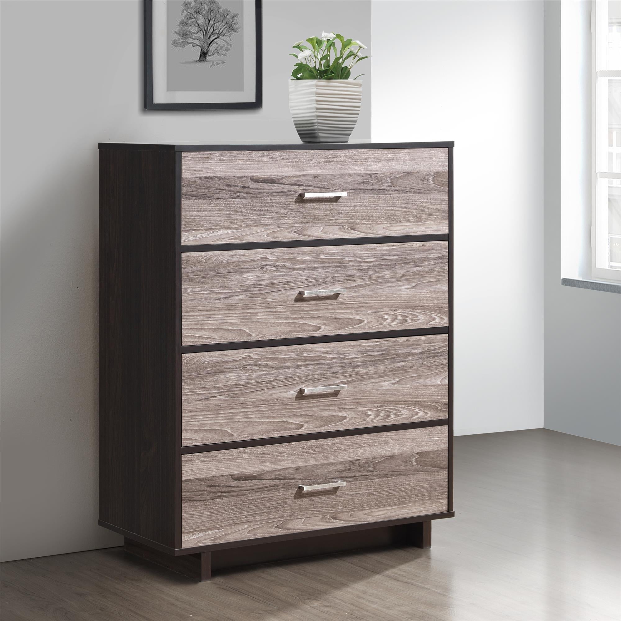 Ameriwood Home Lennon Tall 5 Drawer Dresser, Medium Brown and Faux Rattan