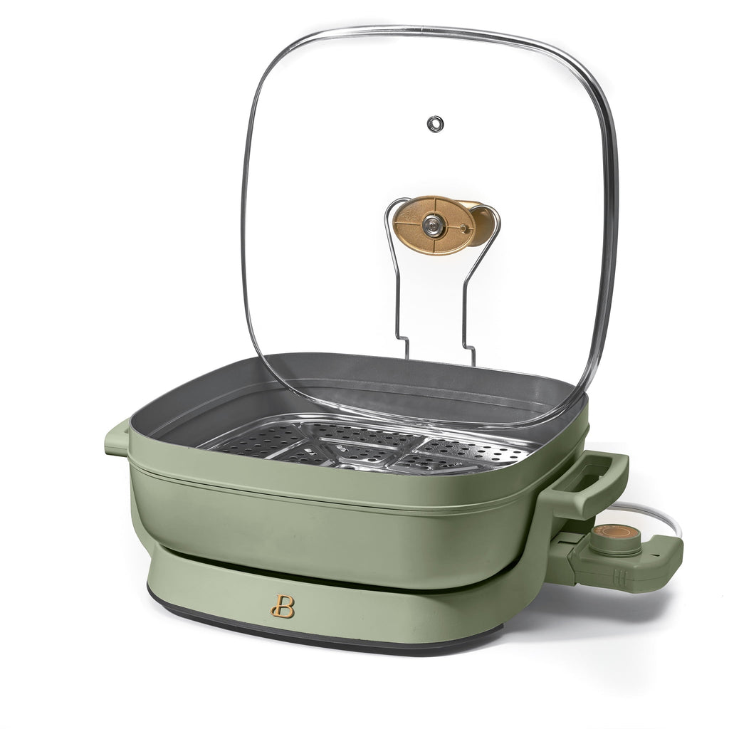 Beautiful 5 in 1 Electric Skillet - Expandable up to 7 Qt with Glass Lid, White Icing by Drew Barrymore