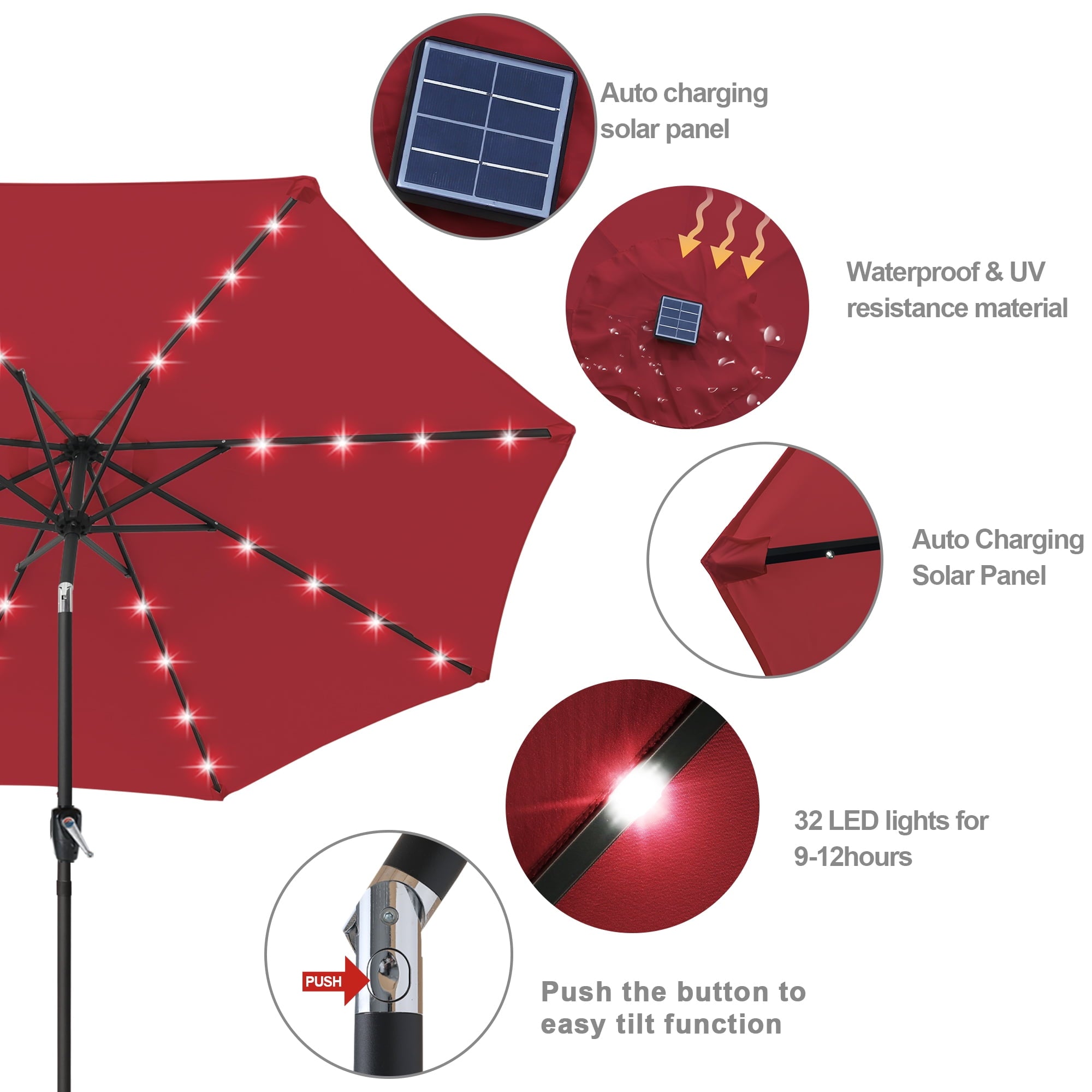 ABCCANOPY 7.5ft Patio Solar Umbrella LED Outdoor Umbrella with Tilt and Crank, Turquoise