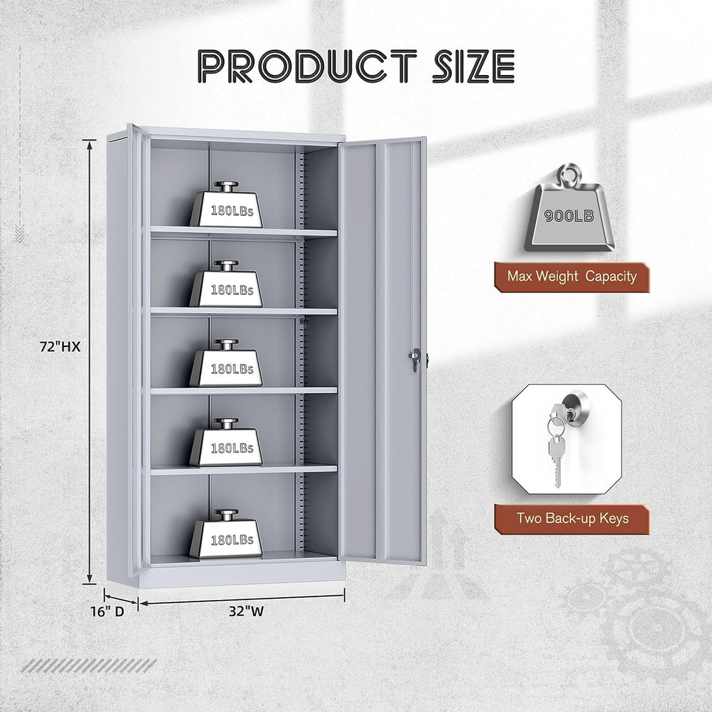 71" Metal Garage Storage Cabinet with Locking Doors and Adjustable Shelves for Home, Office(Black)