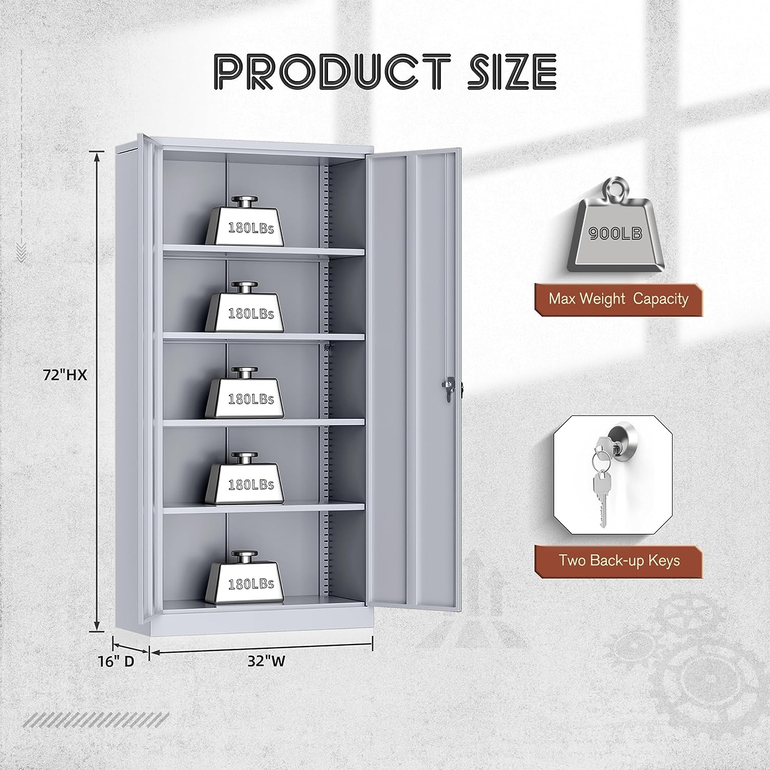 71" Metal Garage Storage Cabinet with Locking Doors and Adjustable Shelves for Home, Office(Black)