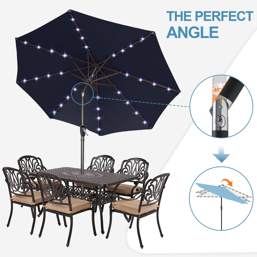 ABCCANOPY 7.5ft Patio Solar Umbrella LED Outdoor Umbrella with Tilt and Crank, Turquoise