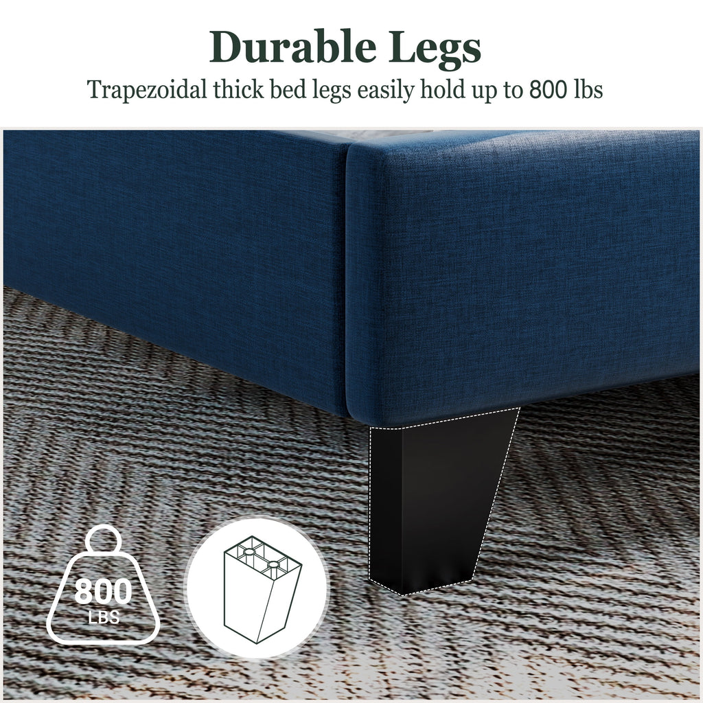 Amolife Queen Size Platform Bed with Wingback Headboard, Square Stitched Style, Dark Grey