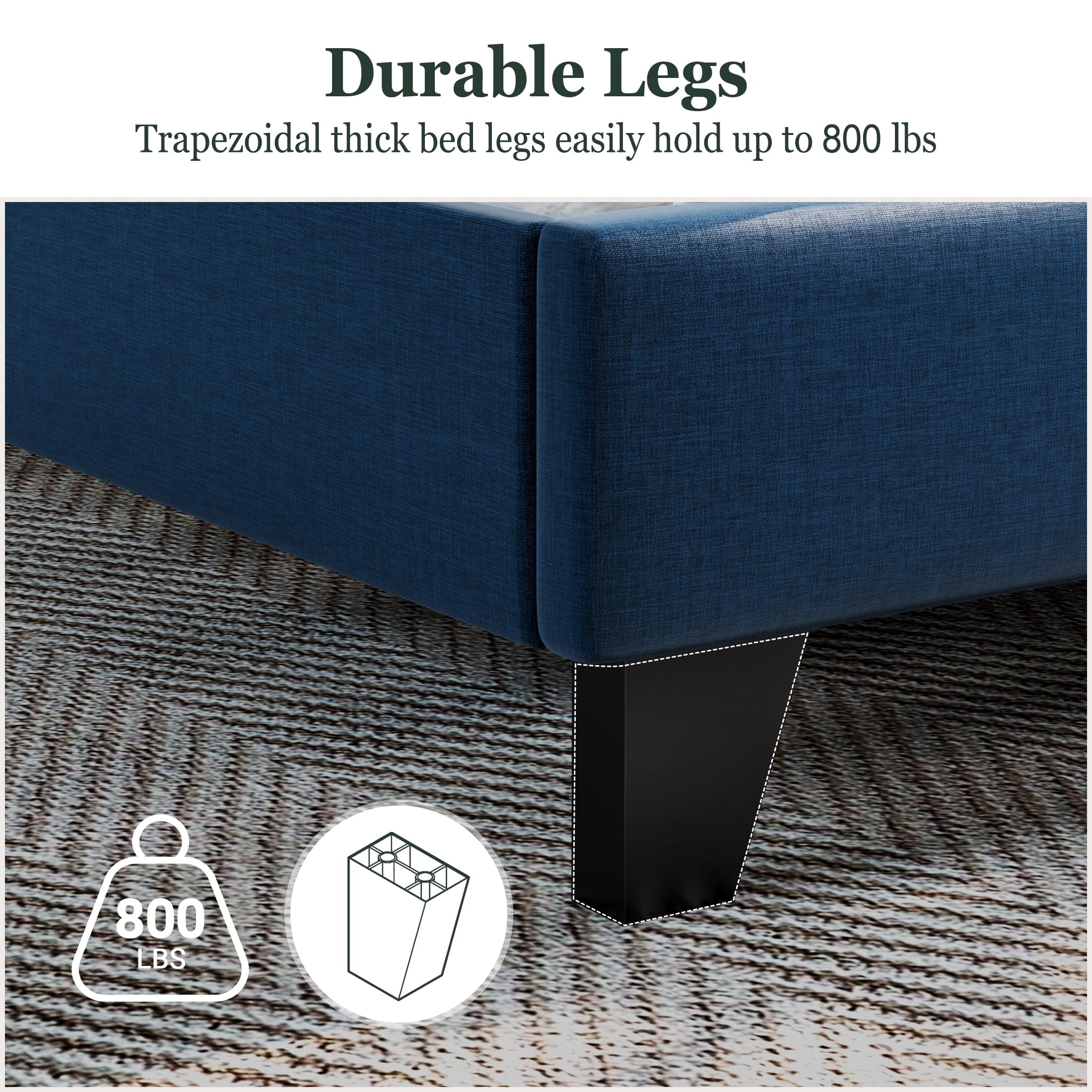 Amolife Queen Size Platform Bed with Wingback Headboard, Square Stitched Style, Dark Grey