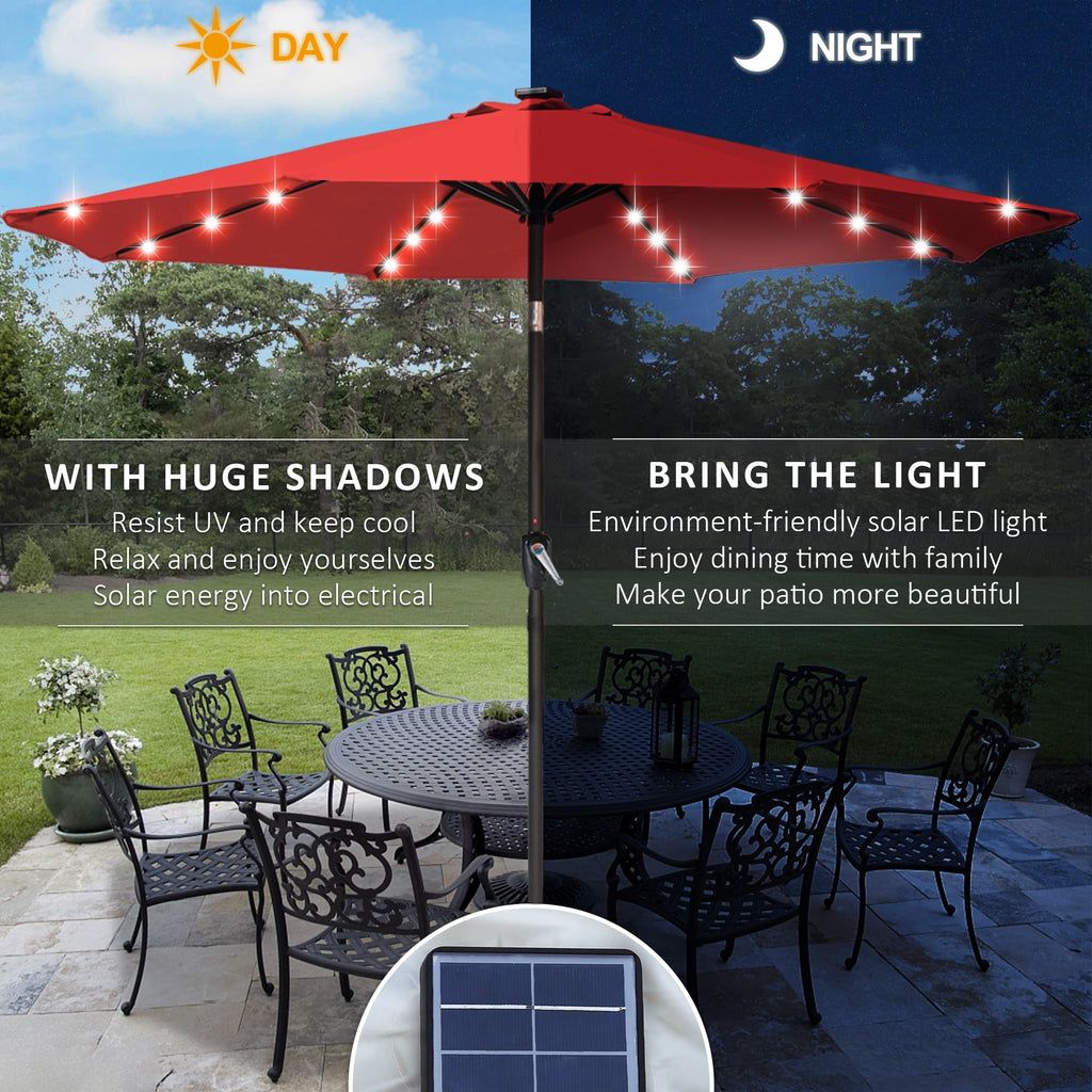 ABCCANOPY 7.5ft Patio Solar Umbrella LED Outdoor Umbrella with Tilt and Crank, Turquoise