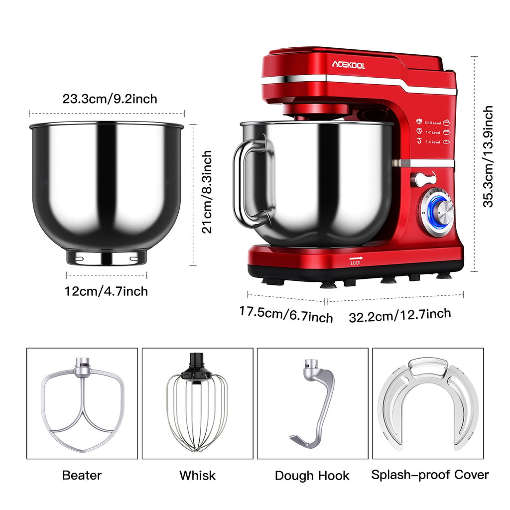 Acekool Stand Mixer, 7.5Qt 10 Speed 660W Tilt Head Electric Food Mixer