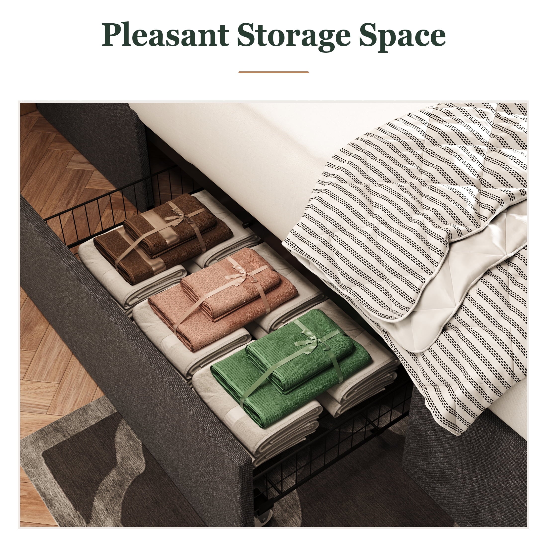 Amolife Queen Size Upholstered Platform Bed Frame with 3 Storage Drawers and Wooden Slats, Dark Gray