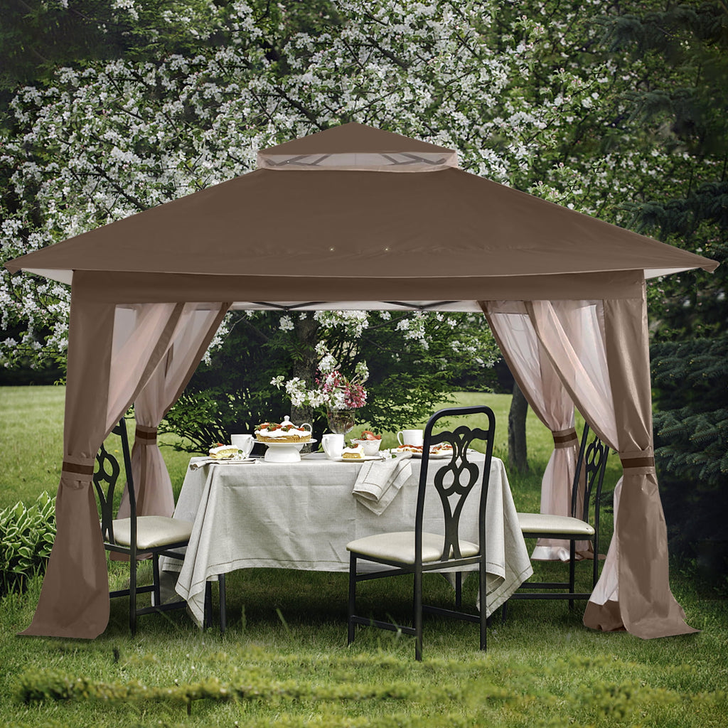 ABCCANOPY 13'x13' Gazebo Tent Outdoor Pop up Gazebo Canopy Shelter with Mosquito Netting, Brown