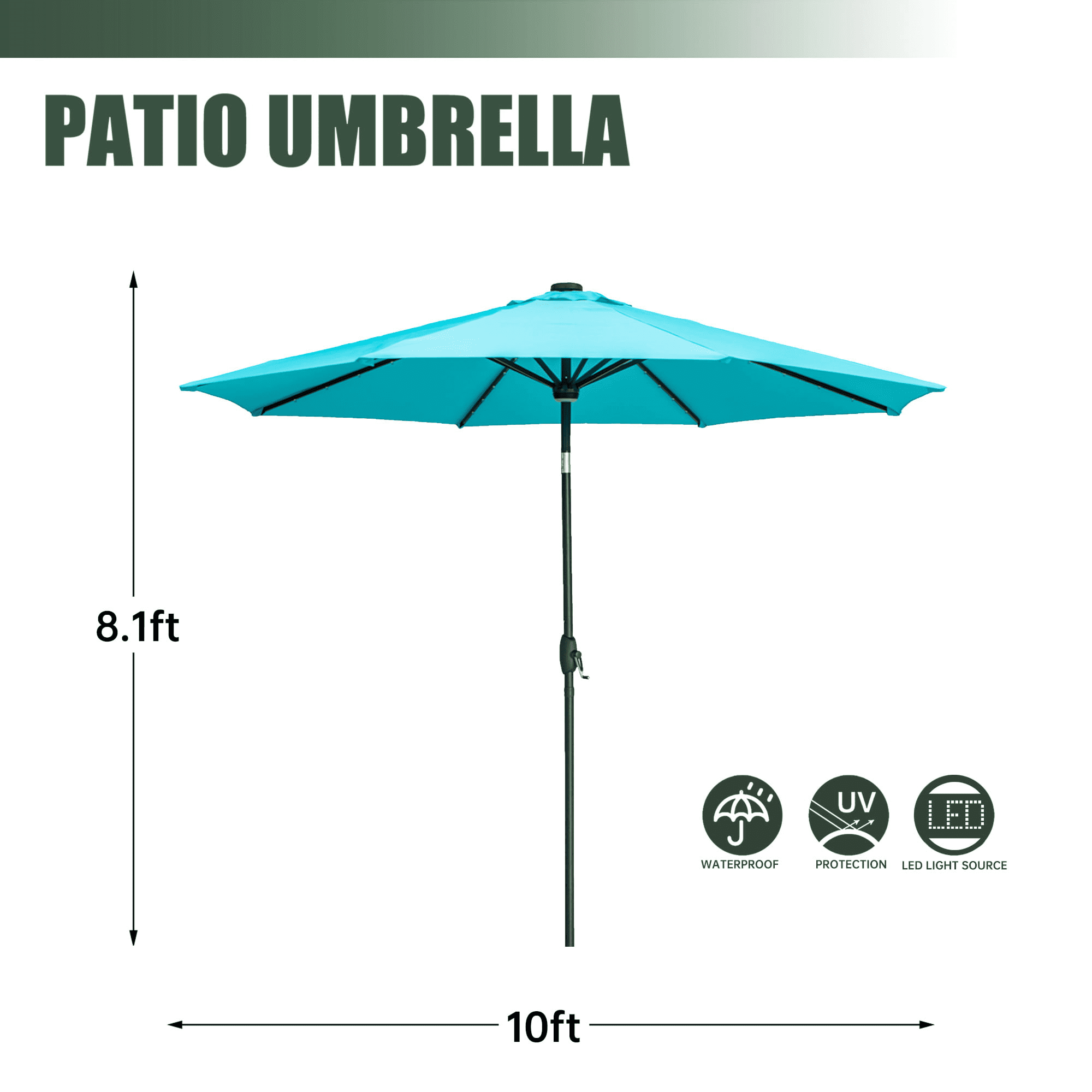 Autlaycil 10 ft Solar Patio Umbrellas with 40 LED lights for Market Outdoor Pool, Steel Tilt Crank, Navy Blue