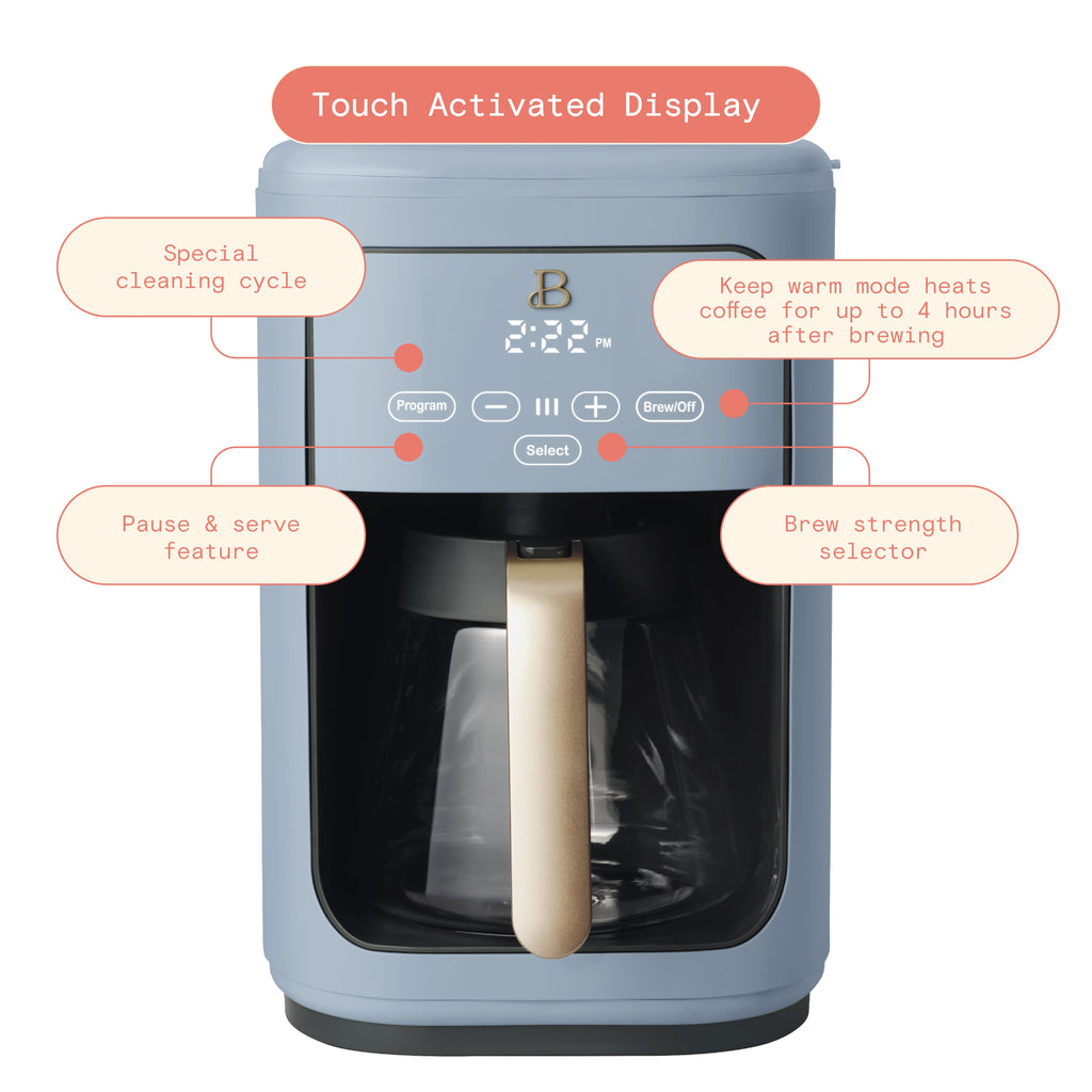 Beautiful 14-Cup Programmable Drip Coffee Maker with Touch-Activated Display, White Icing by Drew Barrymore