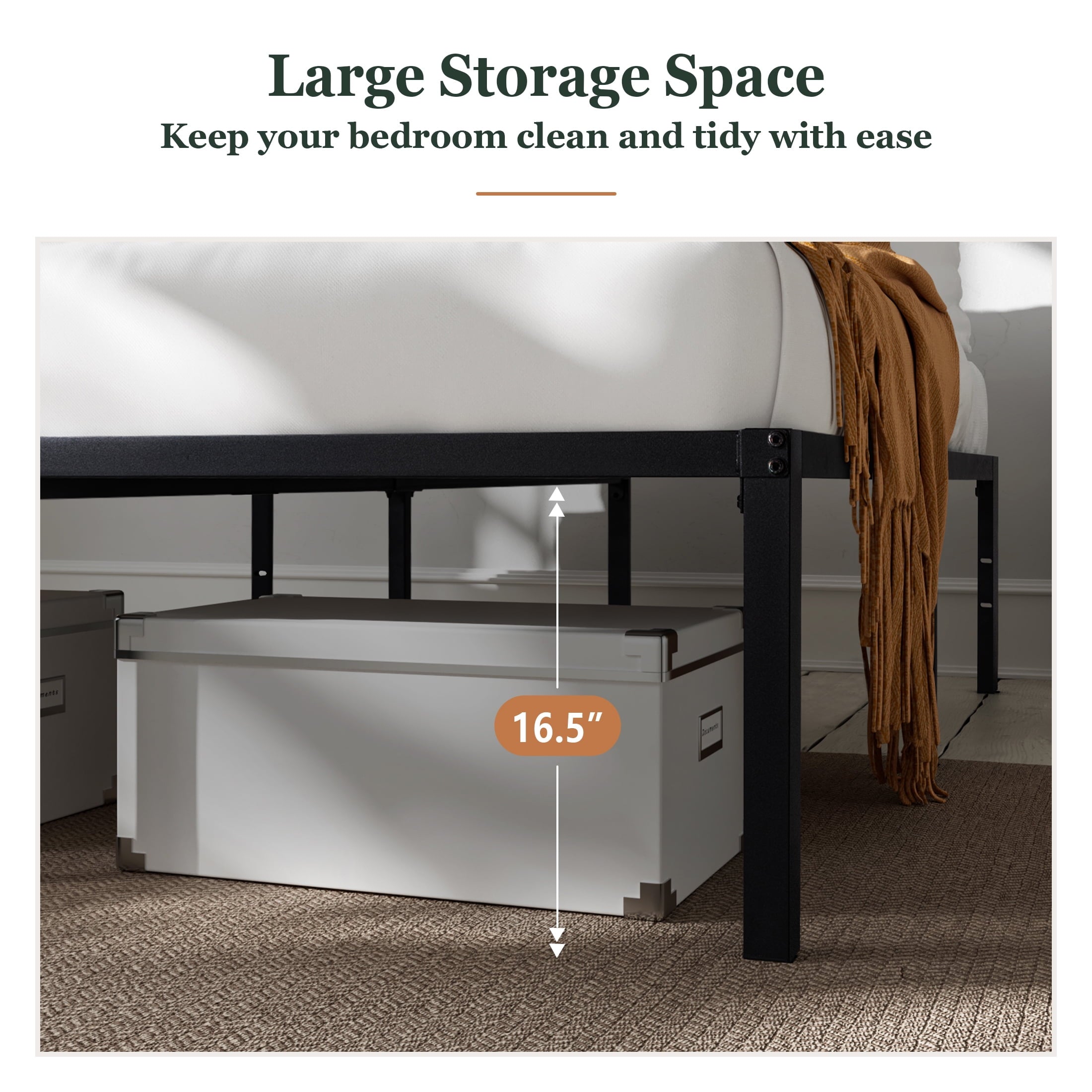 Amolife Heavy Duty Full Size Metal Platform Bed Frame with 16.5'' Large Under Bed Storage Space