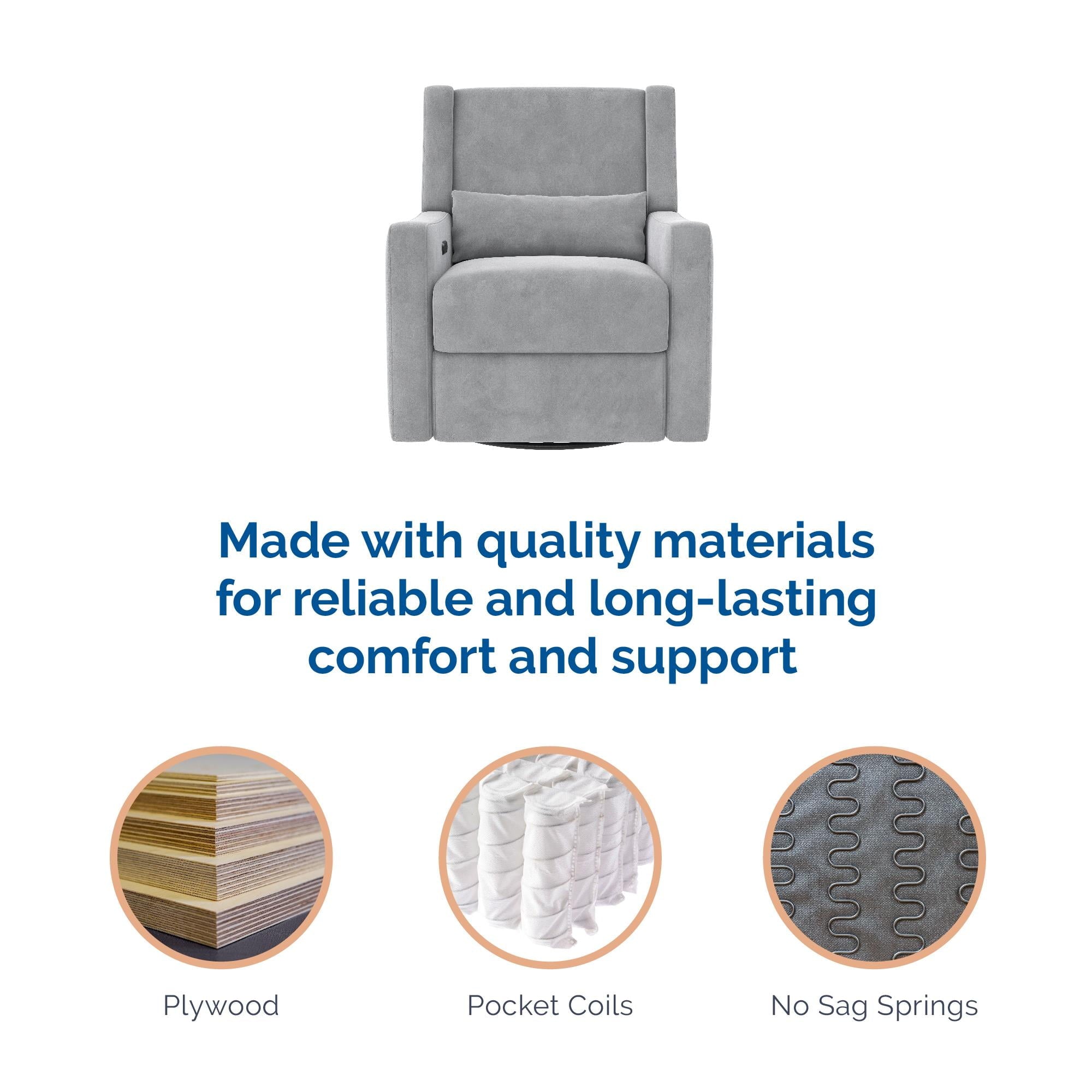 Baby Relax Otto 4-in-1 Nursery Swivel Glider Rocker Power Recliner with USB Ports, Gray Velvet