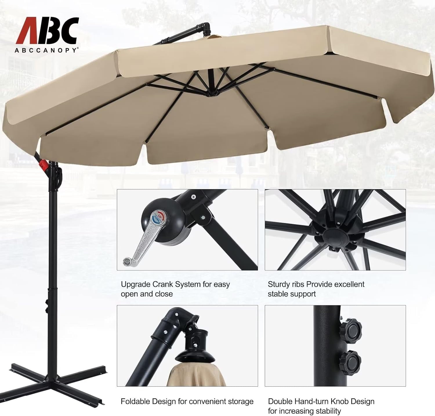 ABCCANOPY 10 FT Patio Umbrellas with Crank & Cross Base for Garden, Backyard, Pool and Beach, 12+ Colors(Turquoise)