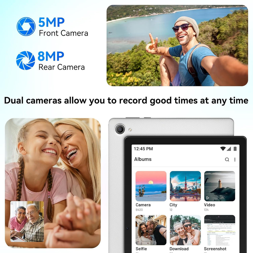 AEEZO Android 14 Tablet 10.1 inch Tablet, 8GB RAM + 64GB ROM (1TB TF), Octa-Core 2.0 GHz, WiFi 6, Bluetooth 5.0, Widevine L1, 5MP + 8MP, 5000mAh, Black