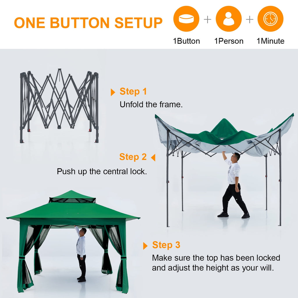 ABCCANOPY 13'x13' Gazebo Tent Outdoor Pop up Gazebo Canopy Shelter with Mosquito Netting, Brown