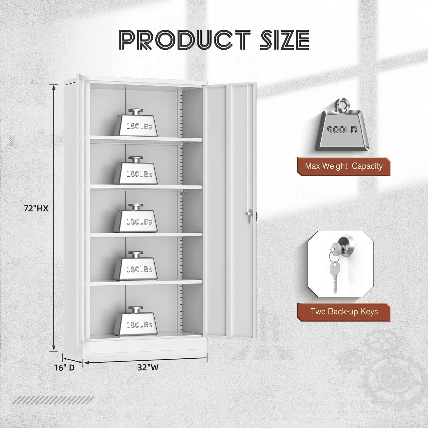 71" Metal Garage Storage Cabinet with Locking Doors and Adjustable Shelves for Home, Office(Black)