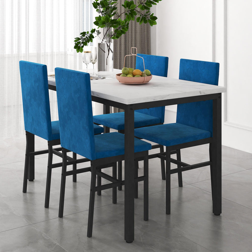 5 Piece Dining Table Set, Modern Faux Marble Tabletop and 4 PU Leather Upholstered Chairs, Rectangle Kitchen Table and Chairs for 4 Persons, Small Dining Set for Bar Dining Room Breakfast Nook
